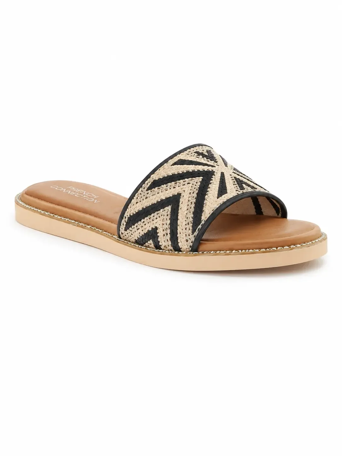 Patrizia Mariam Slide Sandals featuring a woven geometric strap and a stitched faux leather sole