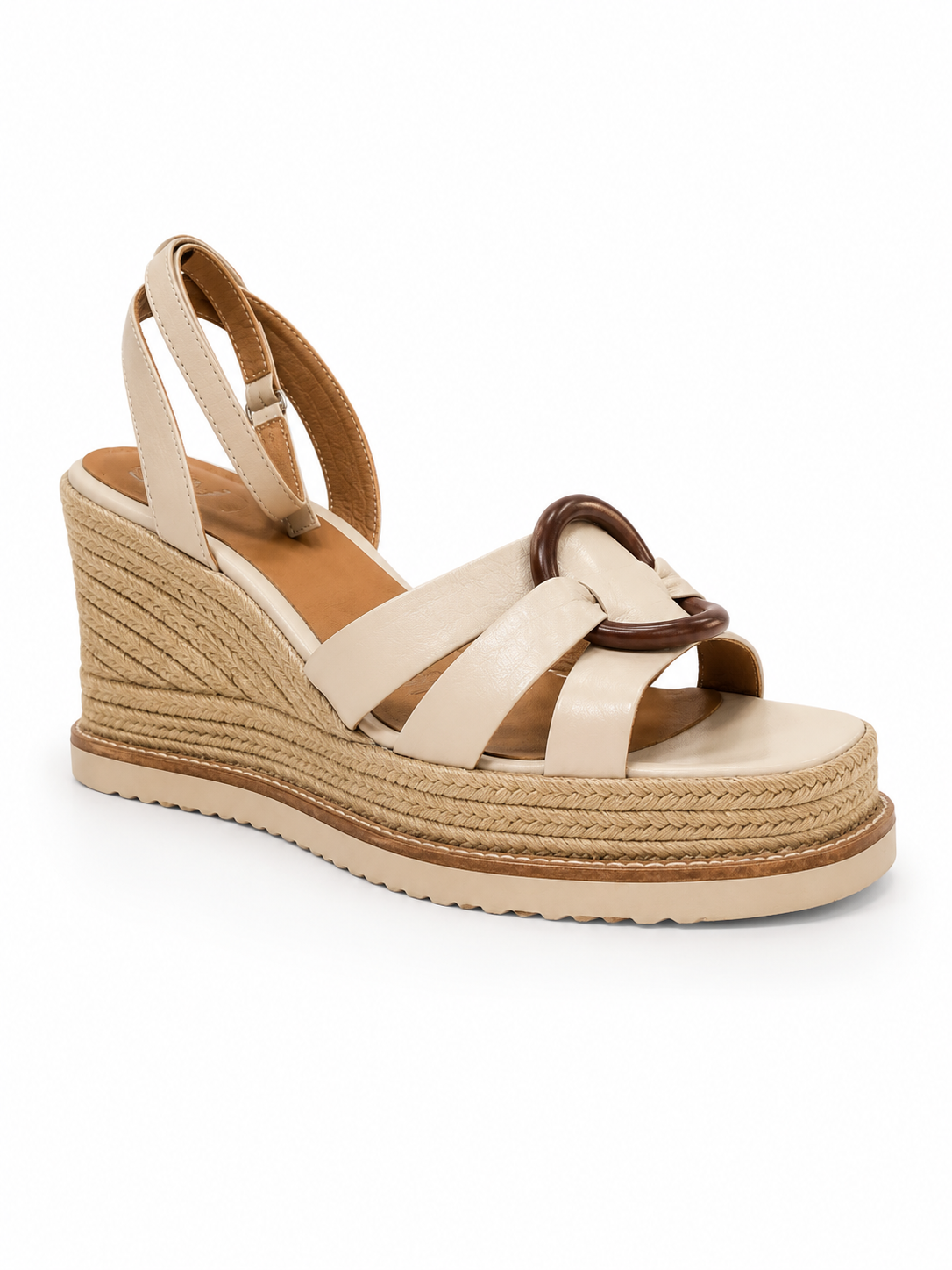 EOS Zeline Wedge Sandal features a jute-wrapped heel and crisscross leather straps