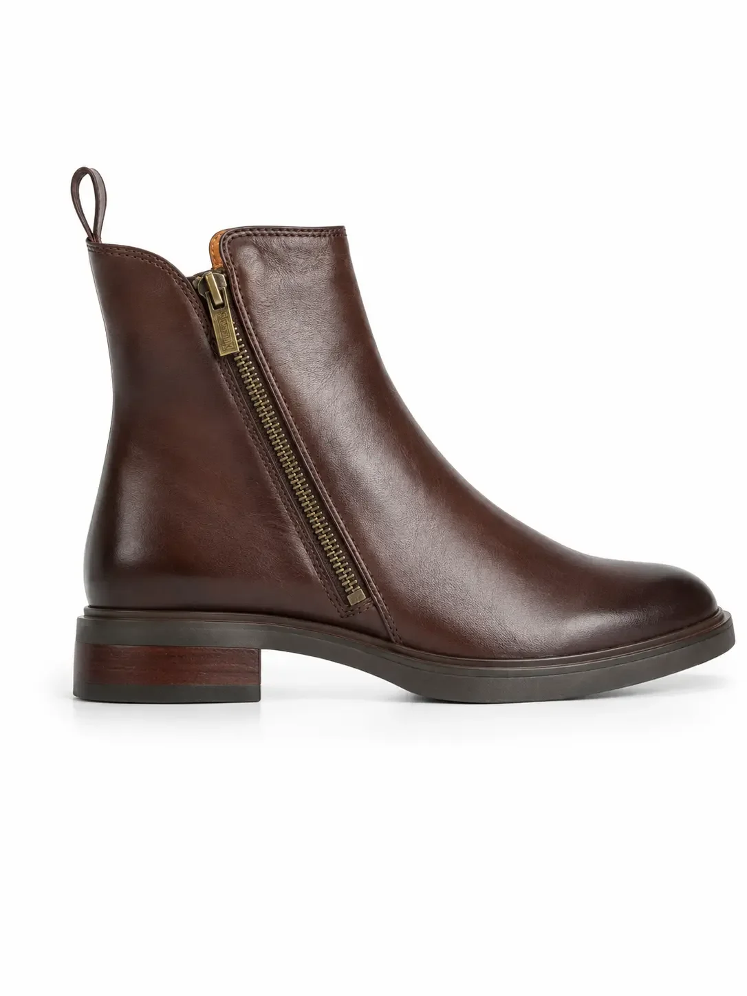 EOS Blaine ankle boot is crafted from aniline leather and features double metal zips and an asymmetric cut