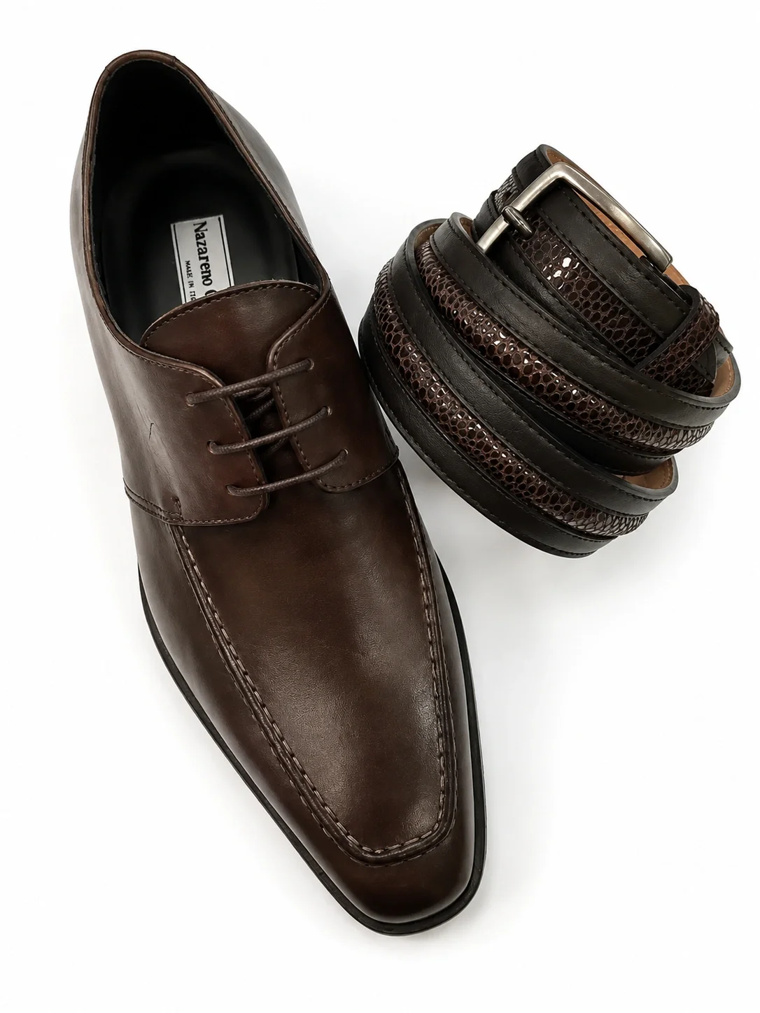 mens brown dress shoe and matching belt