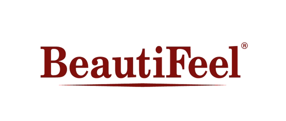BeautiFeel logo in maroon text with a curved line underneath.