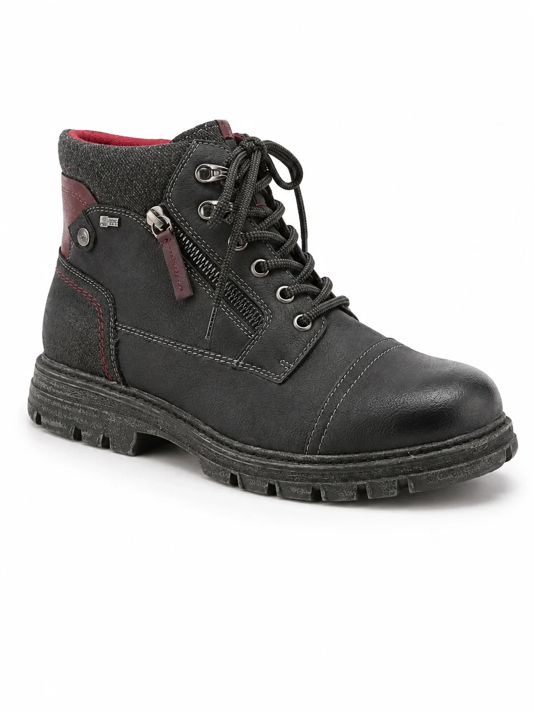 Relife Men's Sullivan boots, featuring a black vegan leather upper with a side zipper