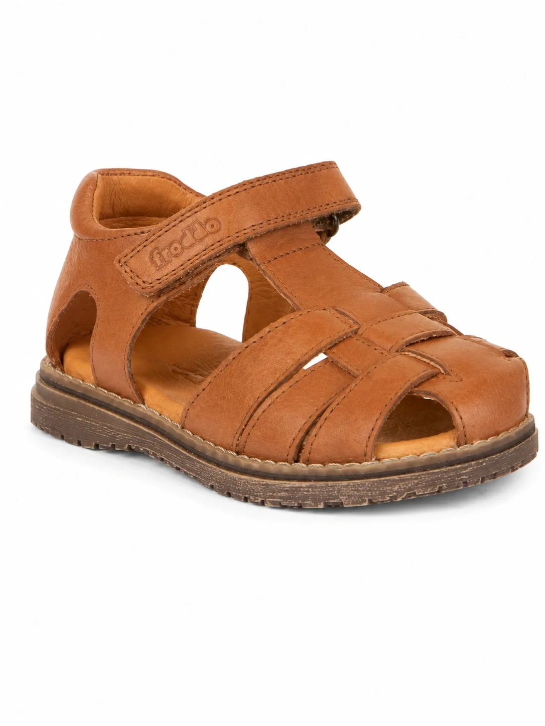 Froddo Daros sandals, featuring a brown leather upper and a secure hook-and-loop strap