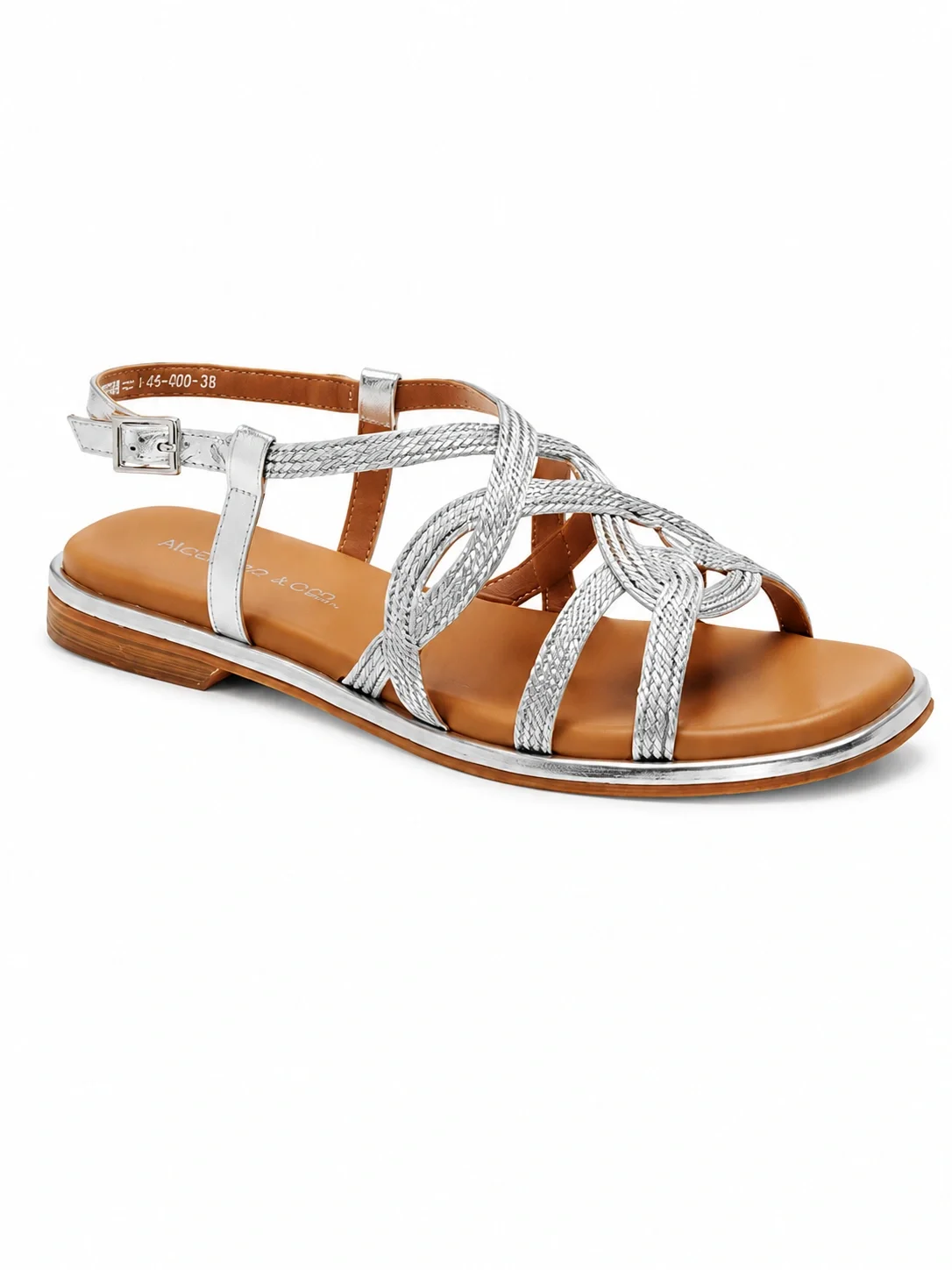 Regarde Le Ciel Elma Ankle Strap Sandal features lustrous metallic braided straps and an adjustable buckle closure