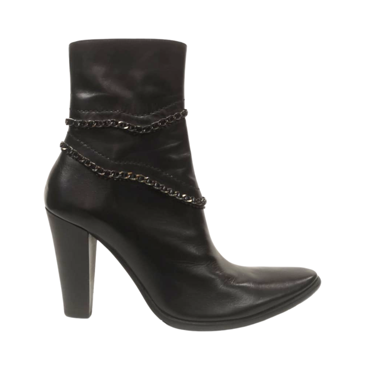 Angela Falloni - Black Leather Ankle Boot with Chain Detail