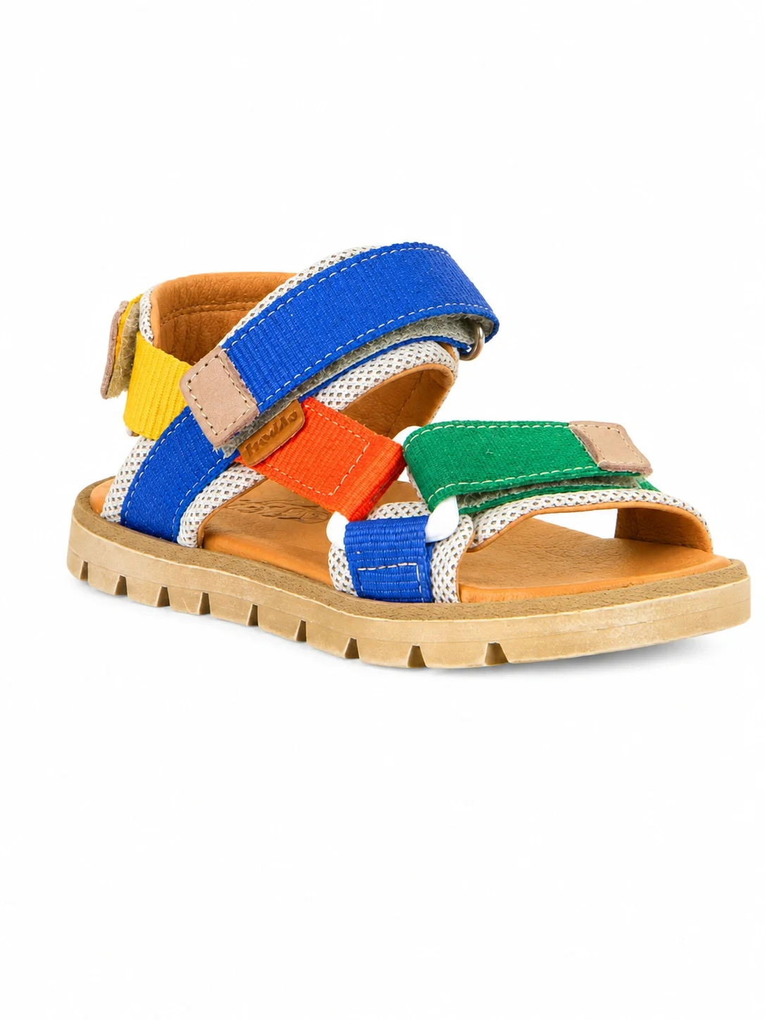 Froddo KE FLASH sandals feature a colorful design with adjustable blue, green, and orange textile straps
