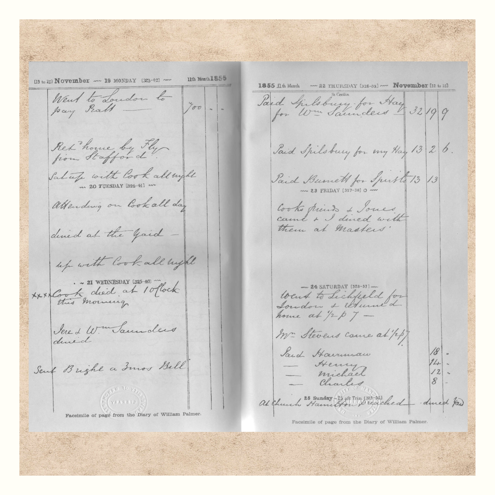 Palmer's diary recording the death of Cook