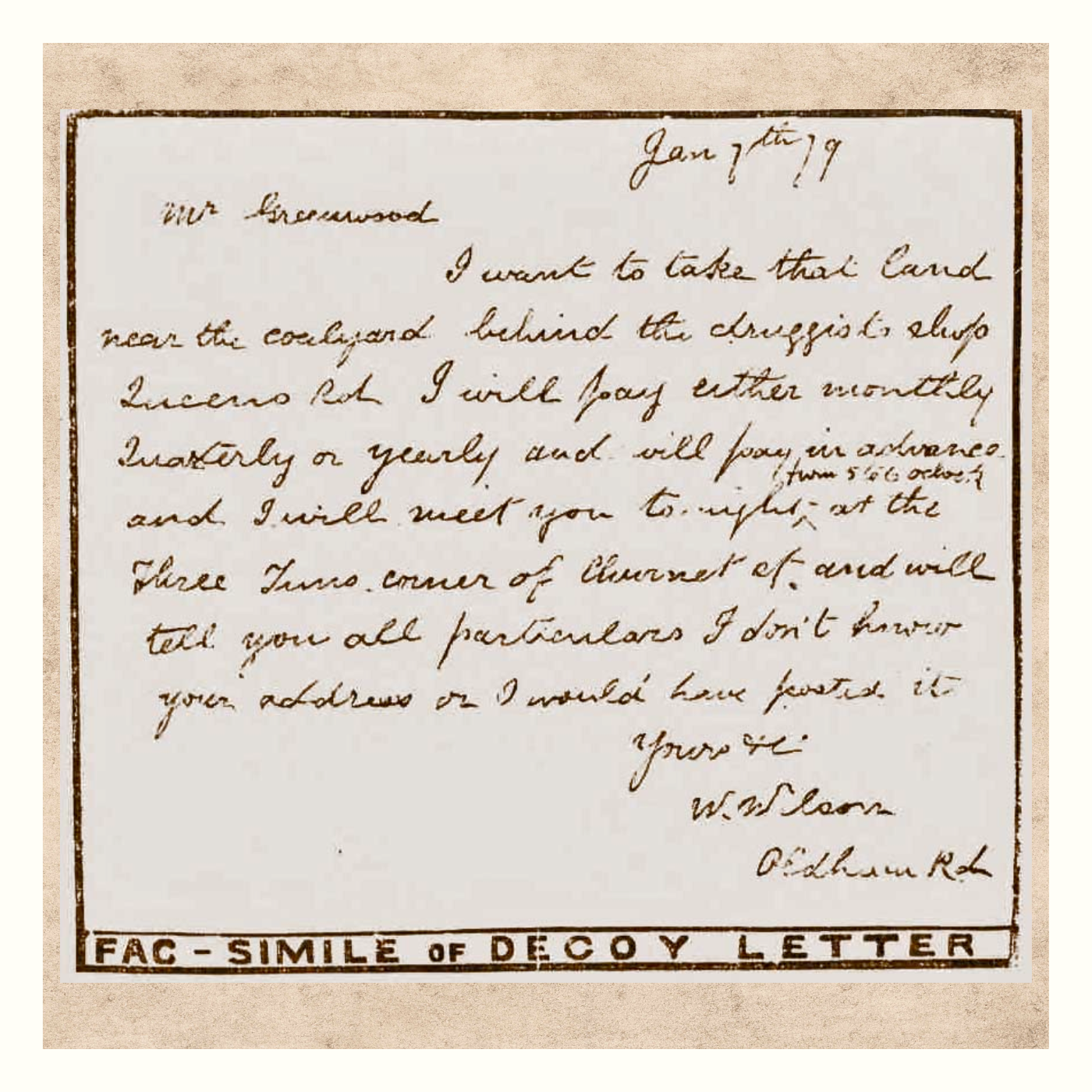 Letter sent to Mr. Greenwood