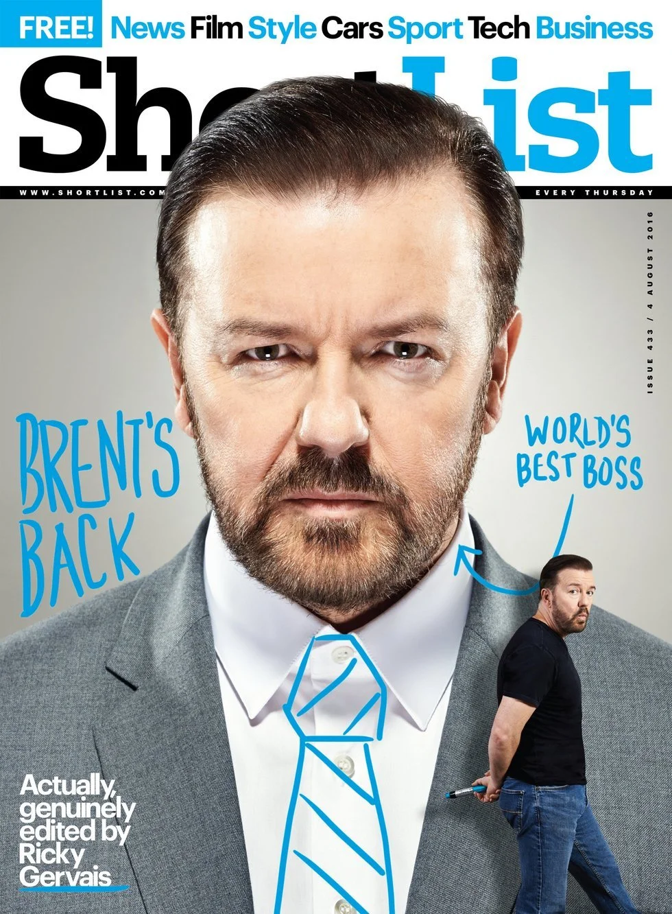 Ricky Gervais - Shortlist Magazine 433 cover - 2016