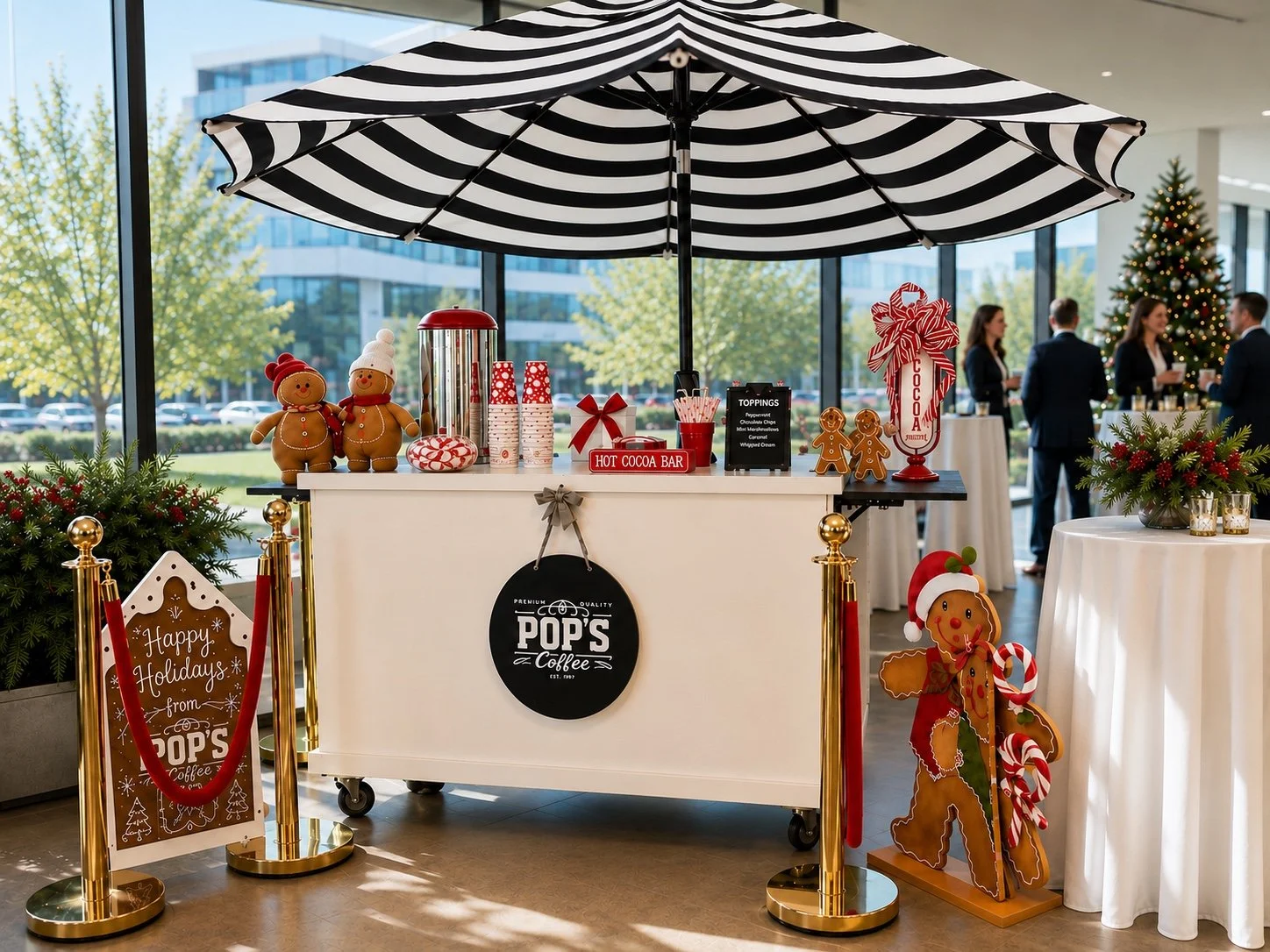 Signature Pop's Premium Coffee hot cocoa cart creating a festive experience of a holiday event.