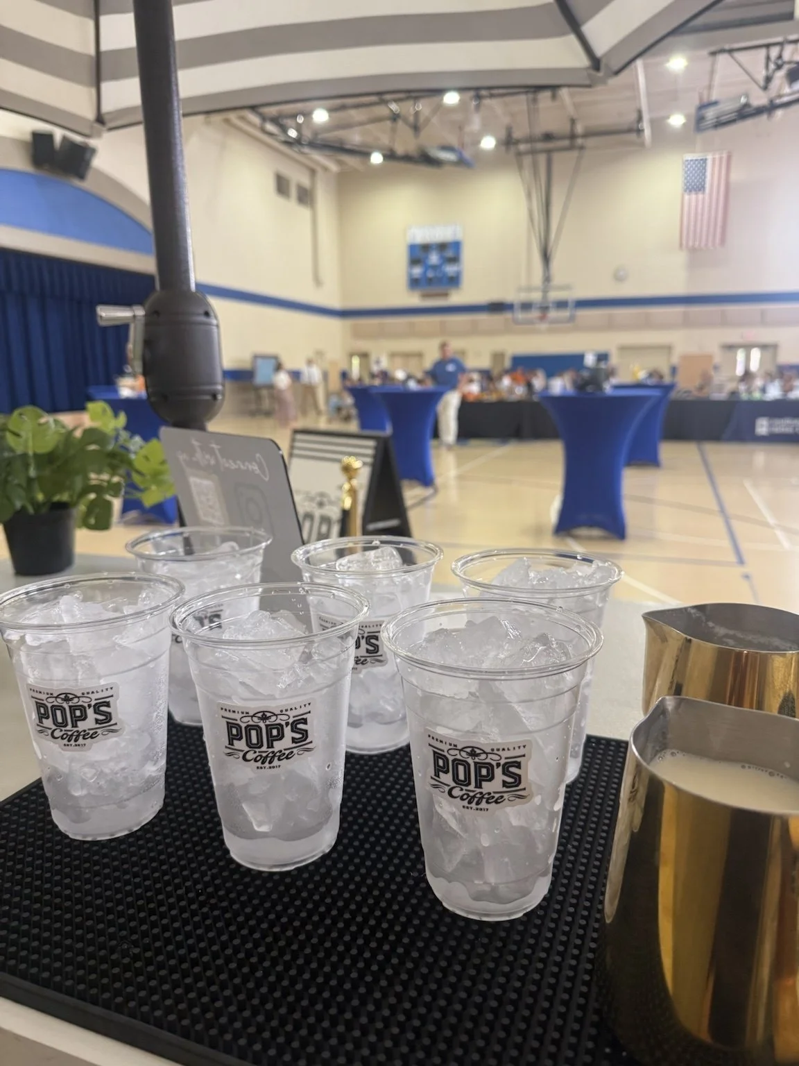 Cold brew coffee service by Pop's Premium Coffee serving parents and faculty at a private Catholic school back-to-school event.
