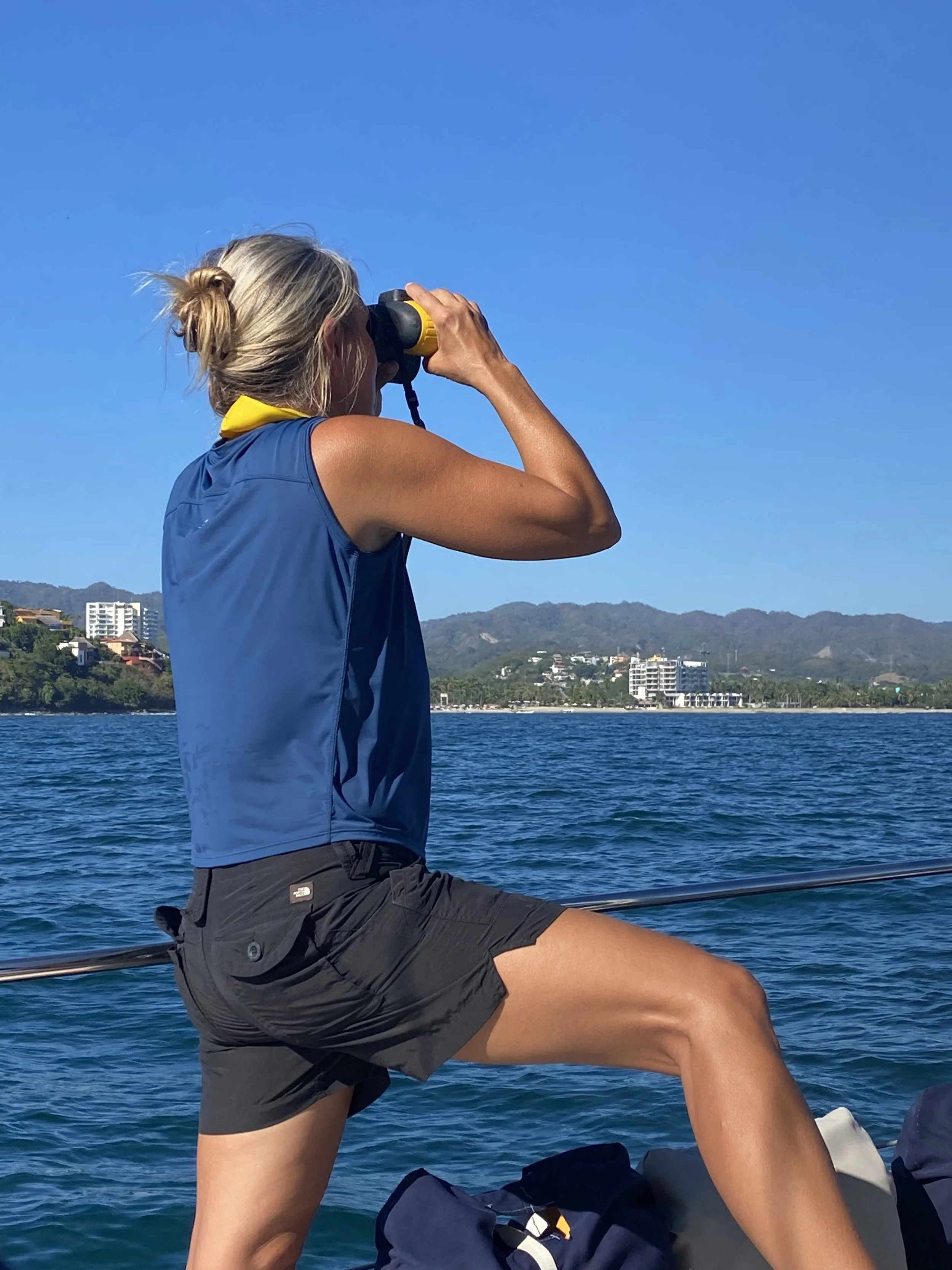 Shiela scouting for an anchorage