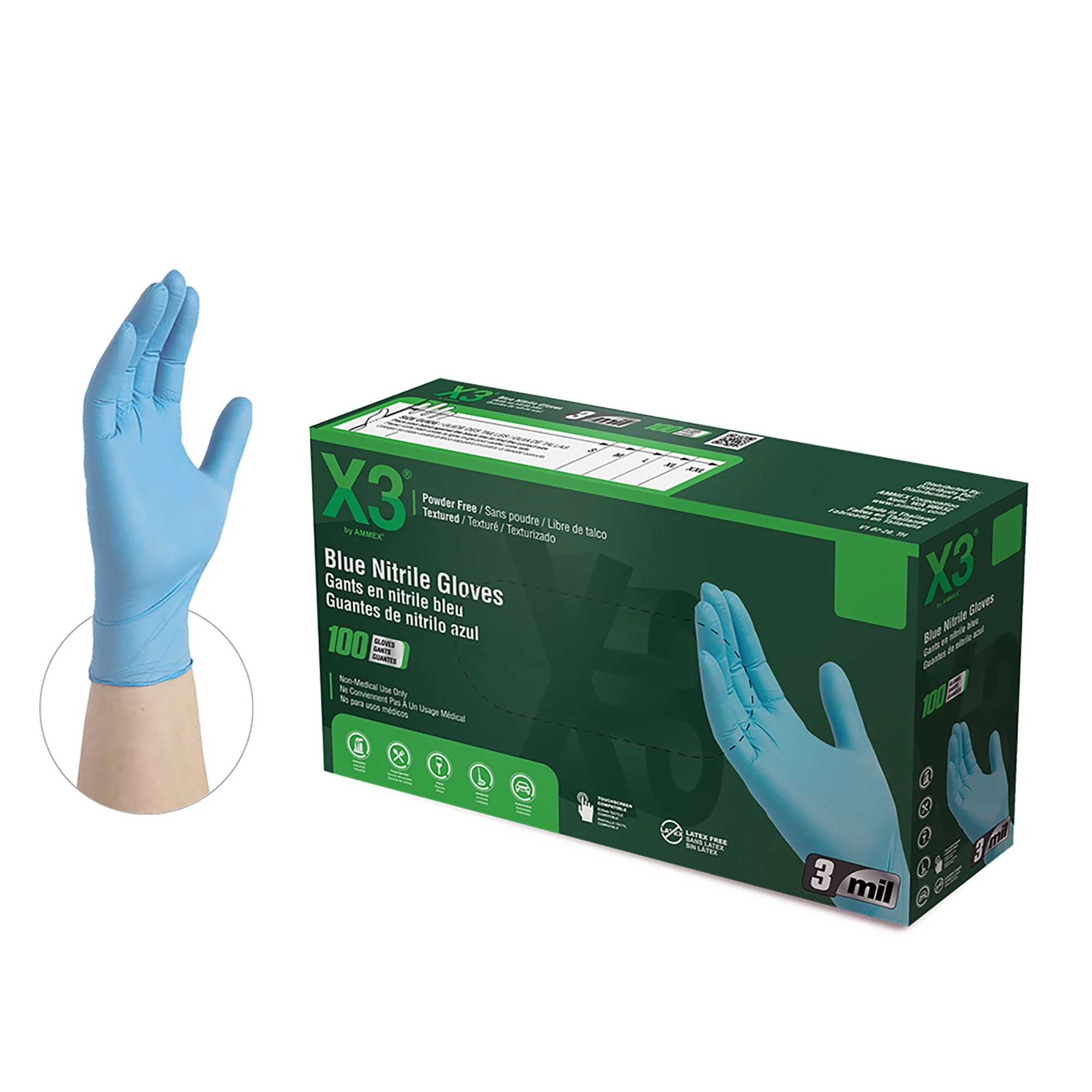 AMMEX Exam Blue Nitrile PF Disposable Gloves (1000 Gloves/Case) — ESTCO