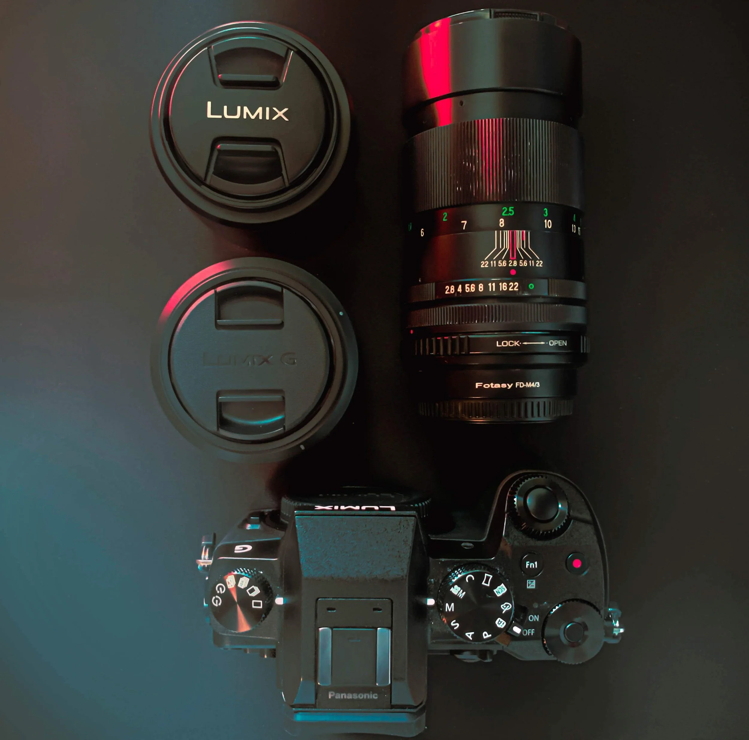 camera gear laying down on a table