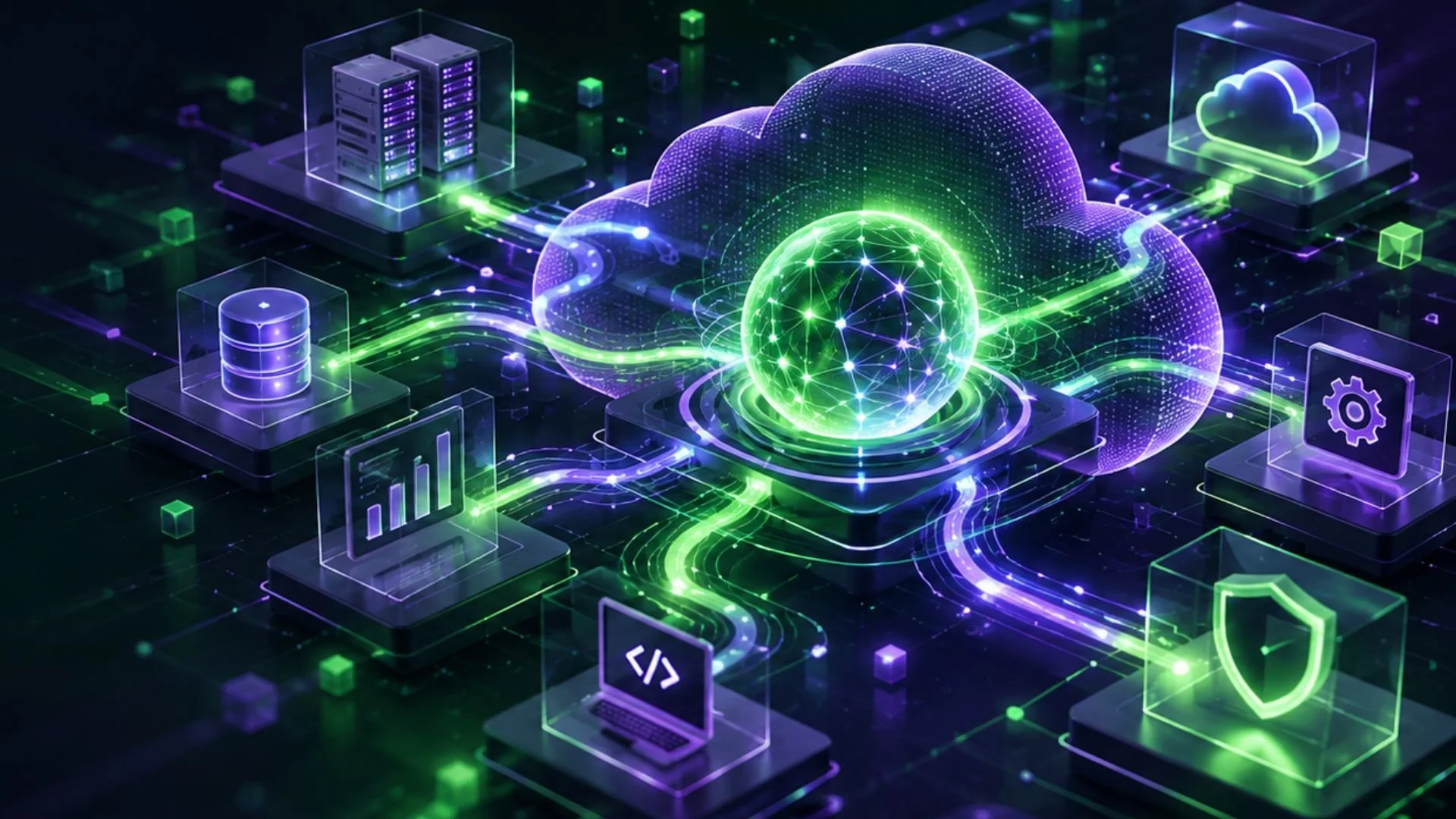 Agentic AI operating within a connected cloud environment of applications, data, APIs, infrastructure, and security controls.