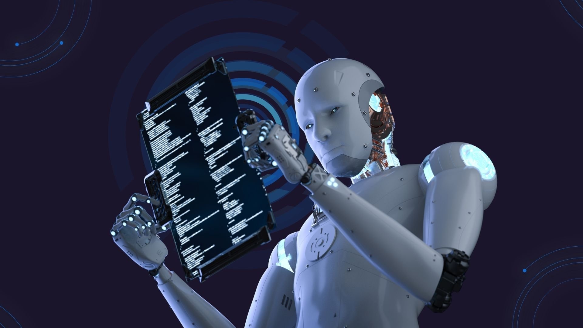 AI robot looking at screen