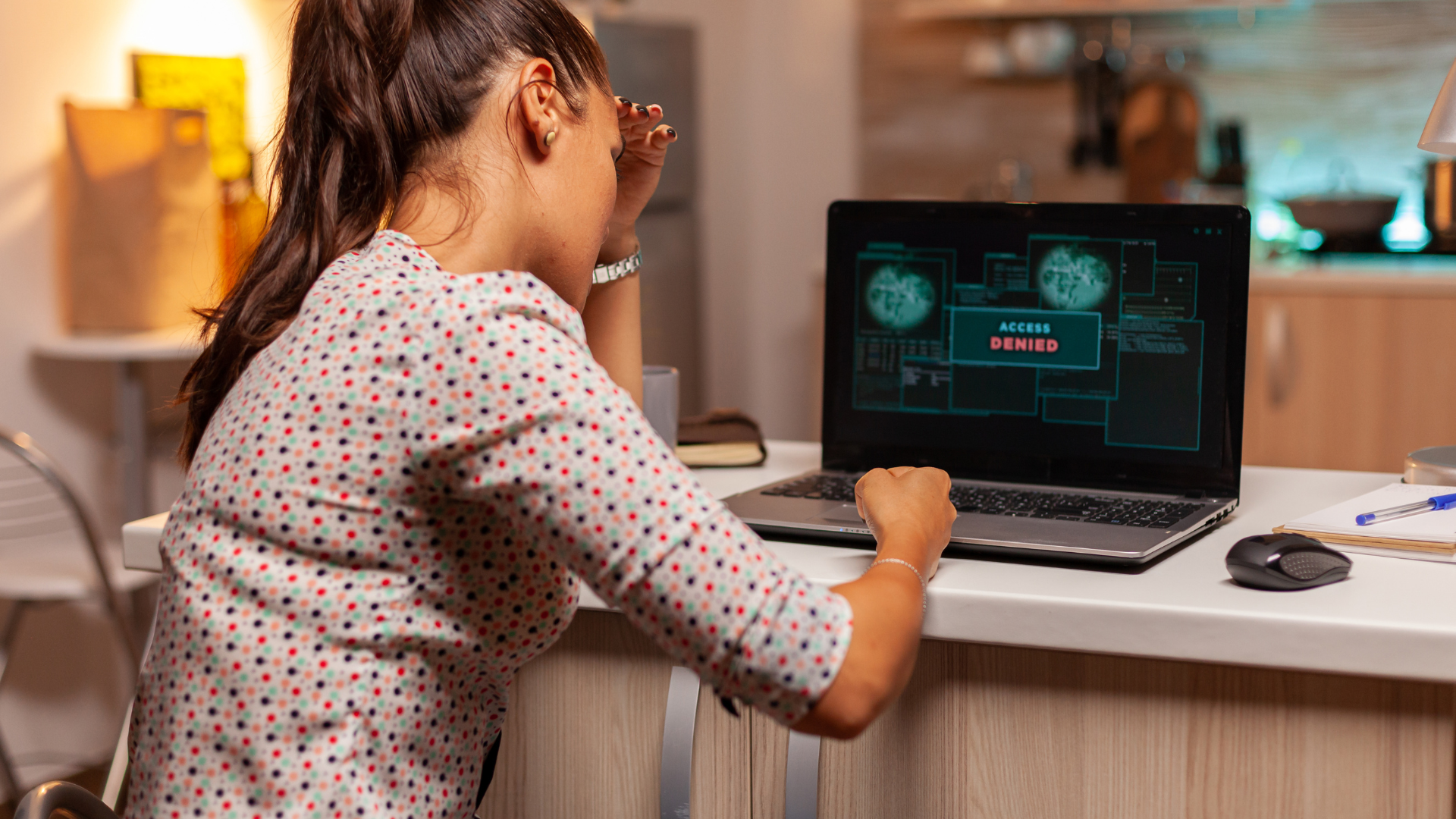 Cybersecurity professional working in a tensed environment