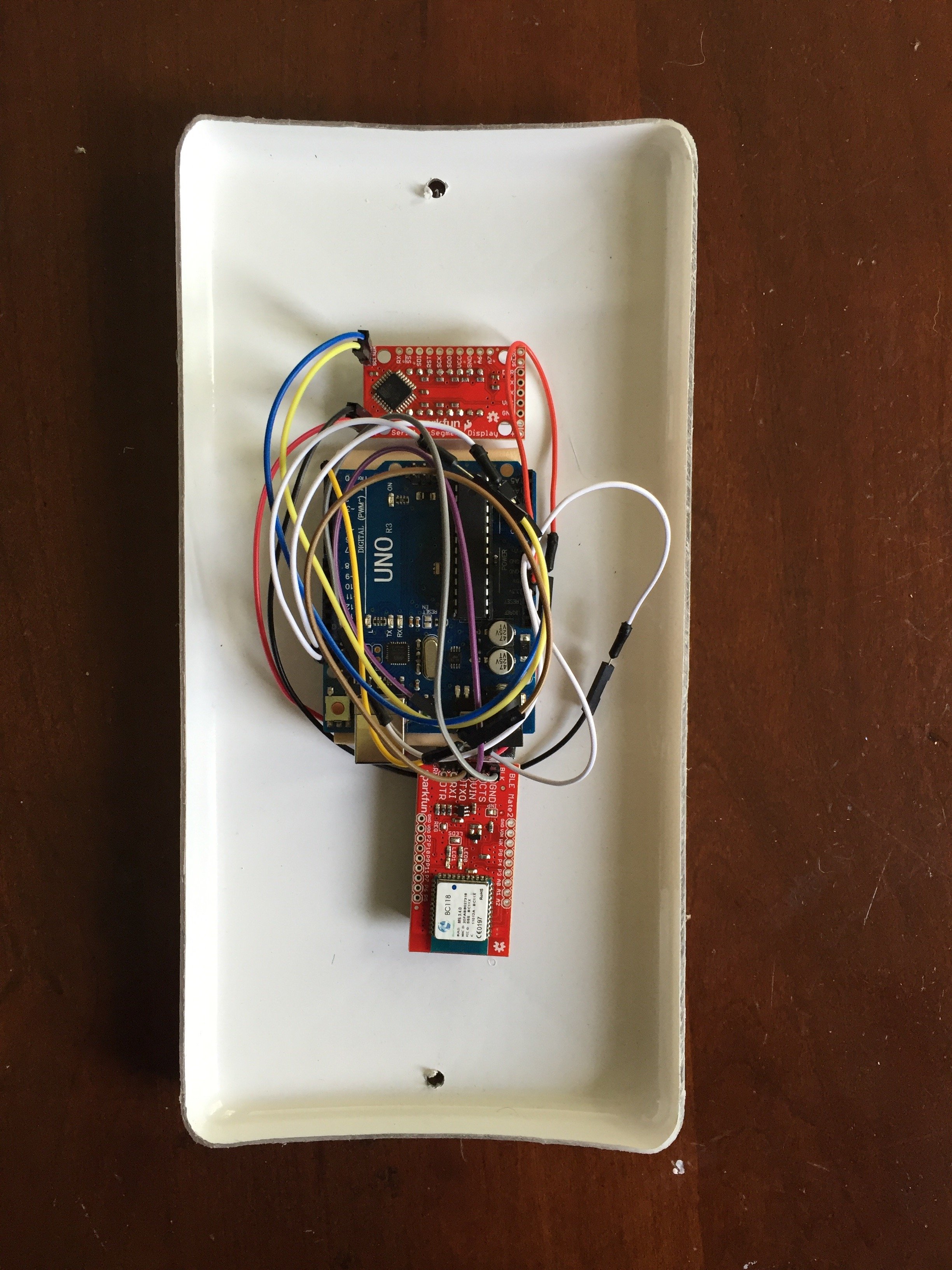 Demo Bluetooth electronics control water heater. Takes instructions from app and displays the temperature of the water inside, as it heats or cools. Can also display boot sequence and simple error messages.