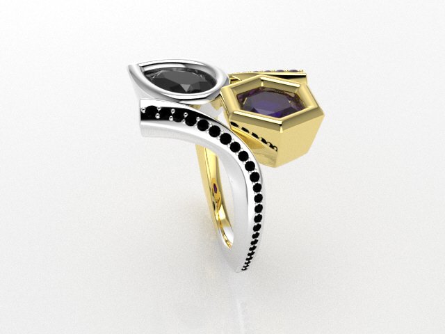 Customized, Unique Black Diamond Ring | White Gold View
