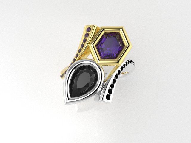 Black Diamond and Amethyst Ring | Top View
