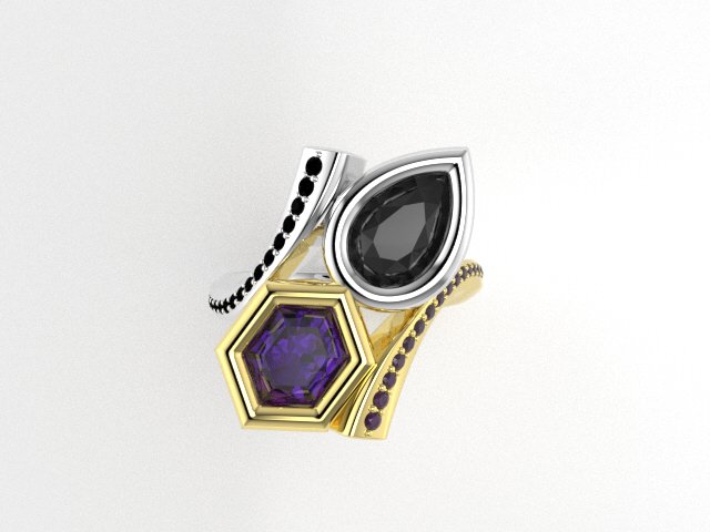 Black Diamond and Amethyst Ring | Top View