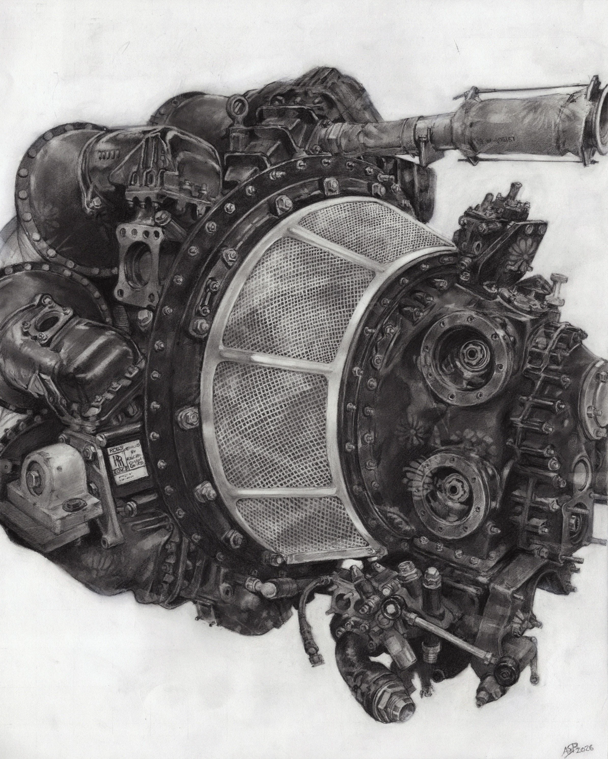  JET ENGINE 2   graphite and oil pencil 16 x  20  