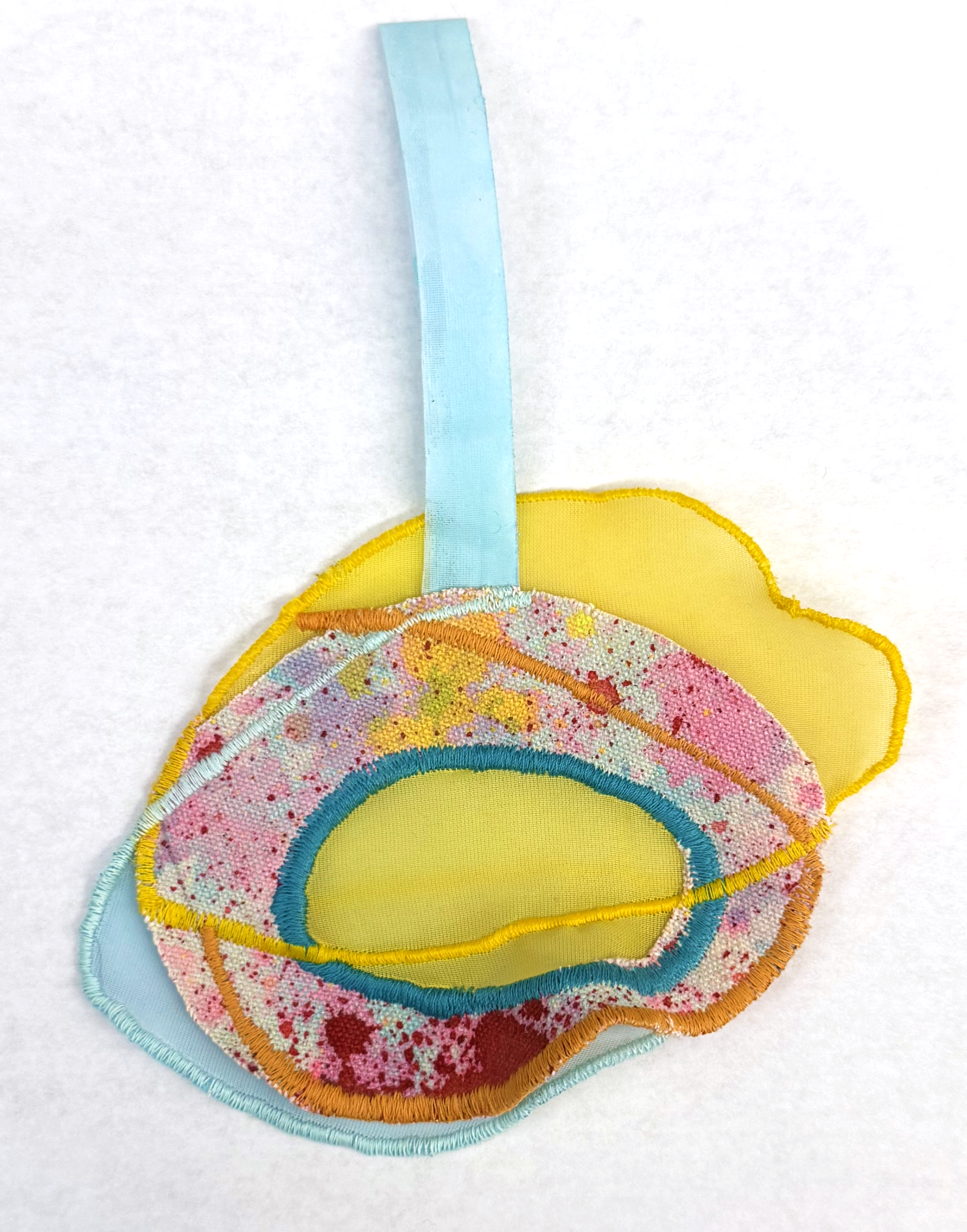 "Pastichette IV"
Acrylic on raw canvas and sheer fabric, thread
approx. 6" x 6"