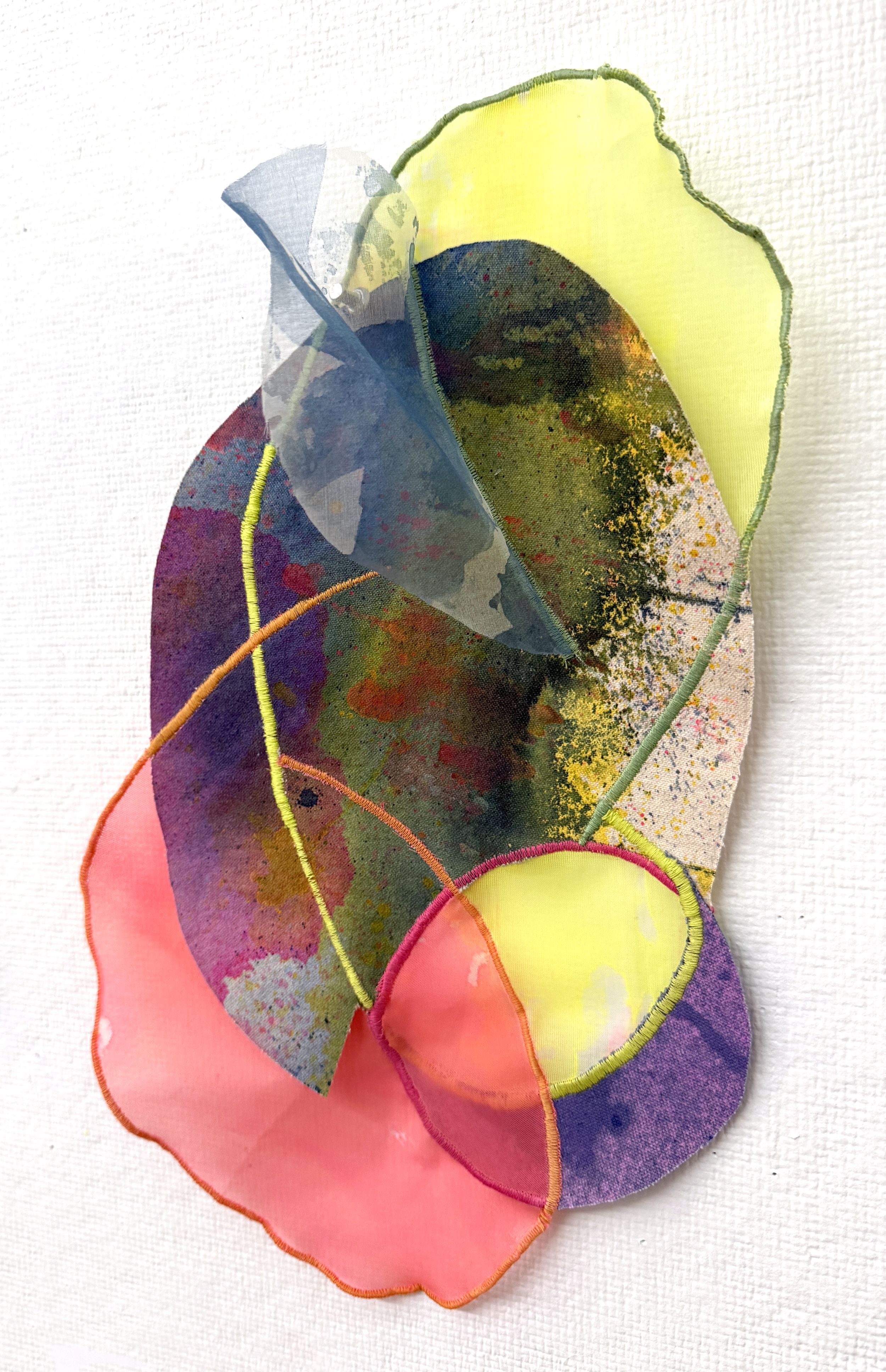 "Pastiche III"
Acrylic on canvas and sheer fabric, thread
Approx. 14" x 9"