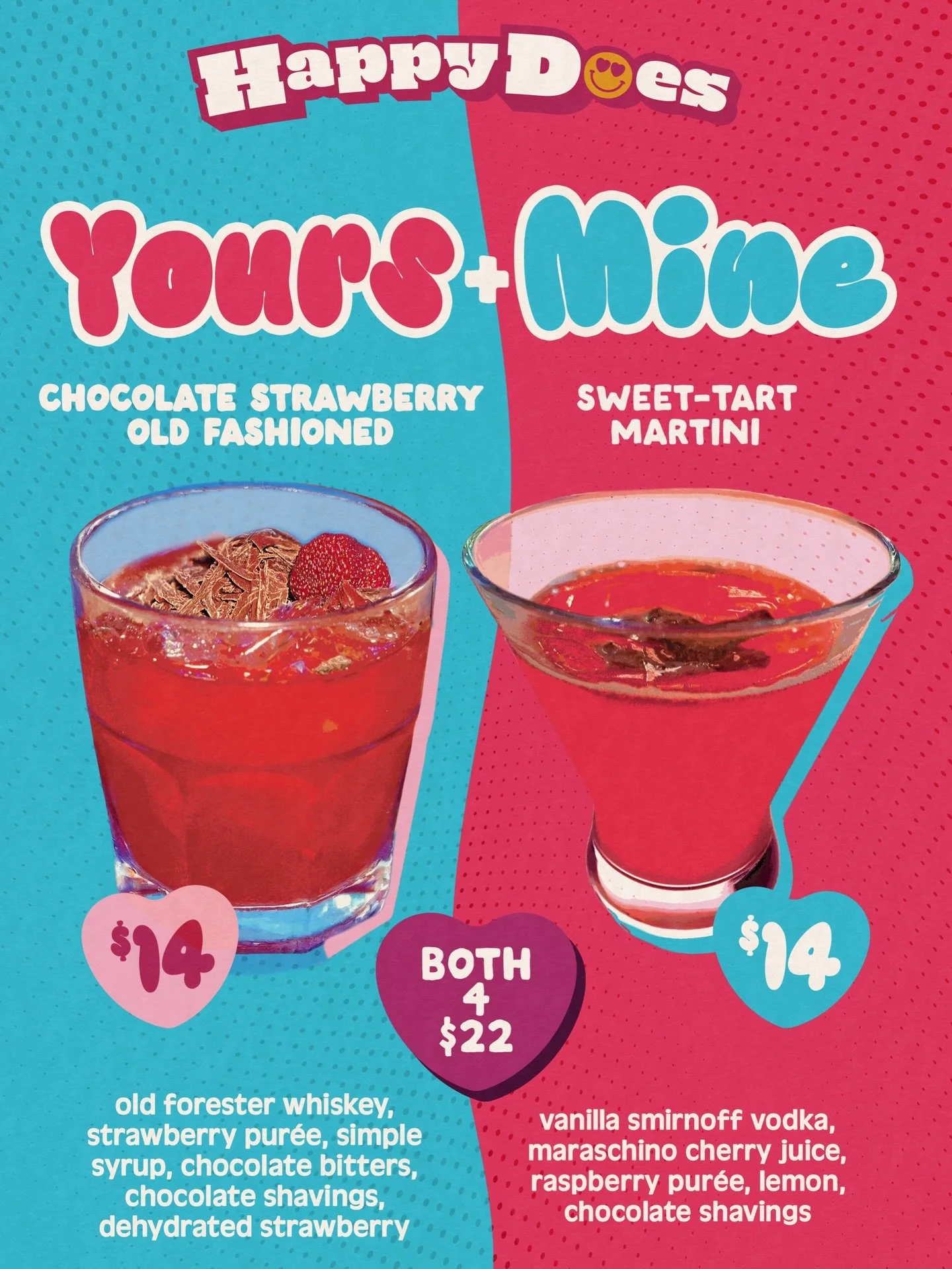 Roses are red, violets are blue. 
Date nights at Happy are better with you. 💘

Fall in love with our February Drinks of the Month!