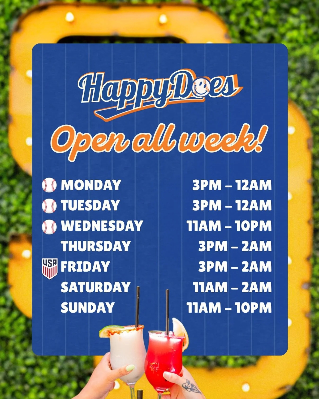 A week of HAPPINESS = balls of fun! ⚾️🏀⚽️We&rsquo;re OPEN Monday - Wednesday for your @padres pregaming + the #NBAFinals. Stick around for #FIFAWorldCup specials during USA games!