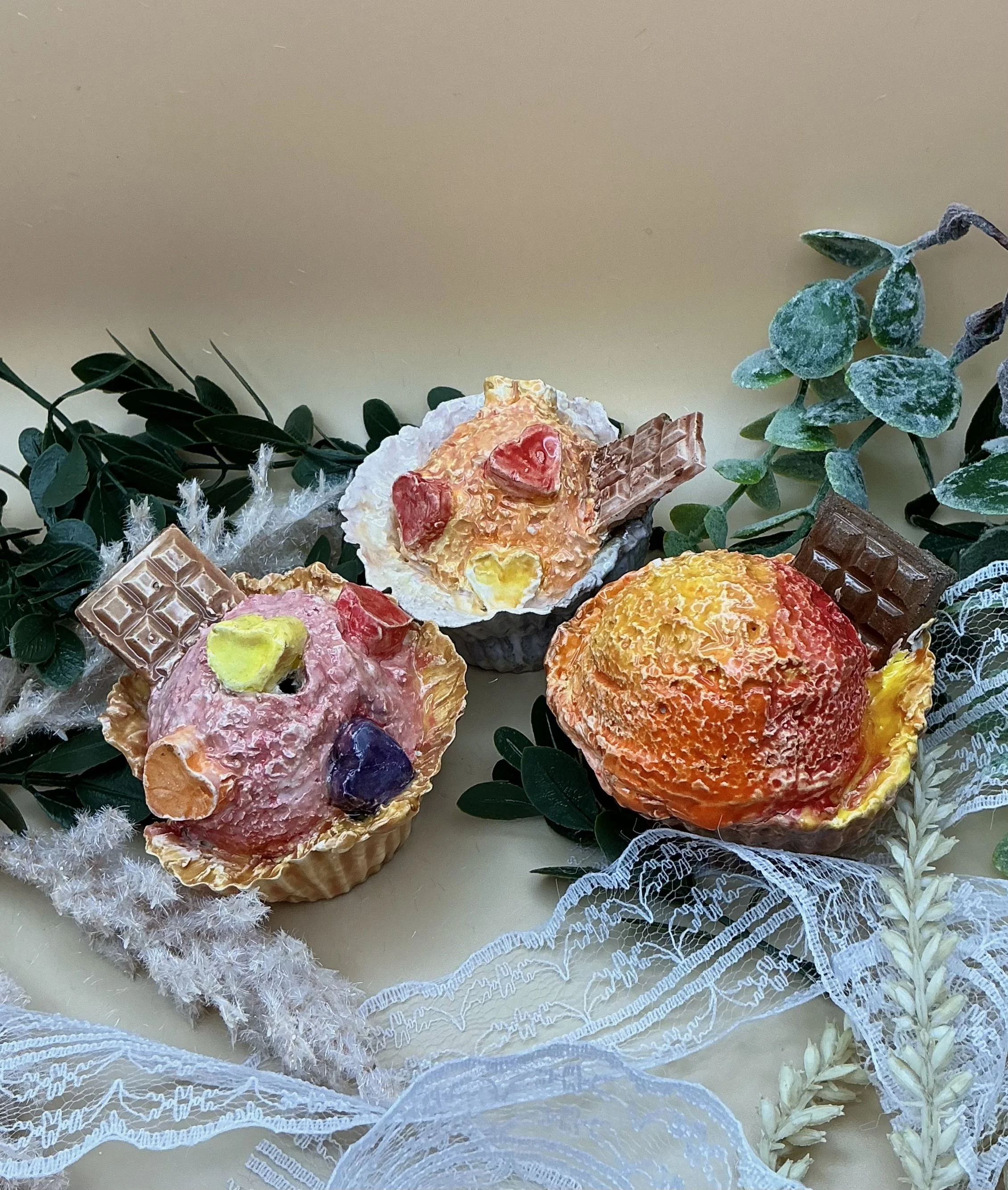 'Ice Cream Incense Holders' Ceramic Sculpture. 2.5 in x 2.5 in x 3 in. 2024.