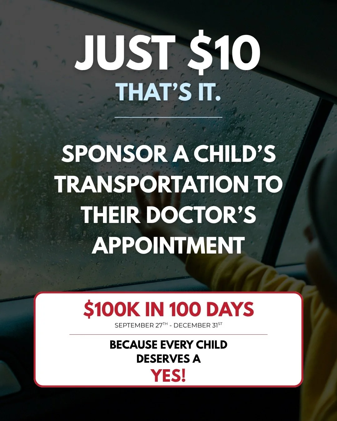 🚗❤️ Just $10 can help a child get to their next doctor&rsquo;s appointment!

Through trusted community volunteers and Uber vouchers, we&rsquo;re helping families overcome transportation challenges so their children can get the medical care they need
