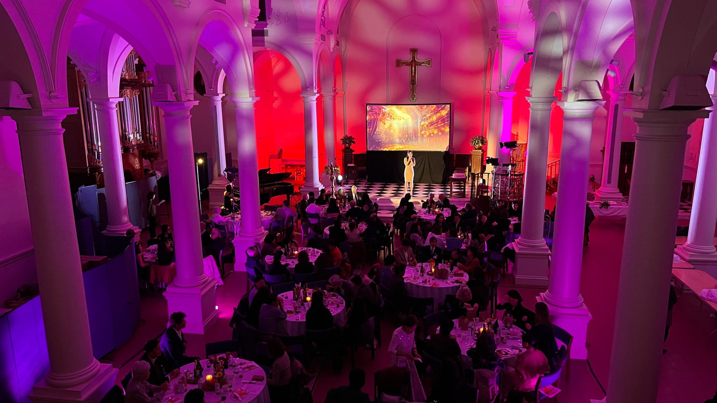 AHL Foundation Annual Gala. Used one projector for mood lighting and another with a zoom lens for the main display.