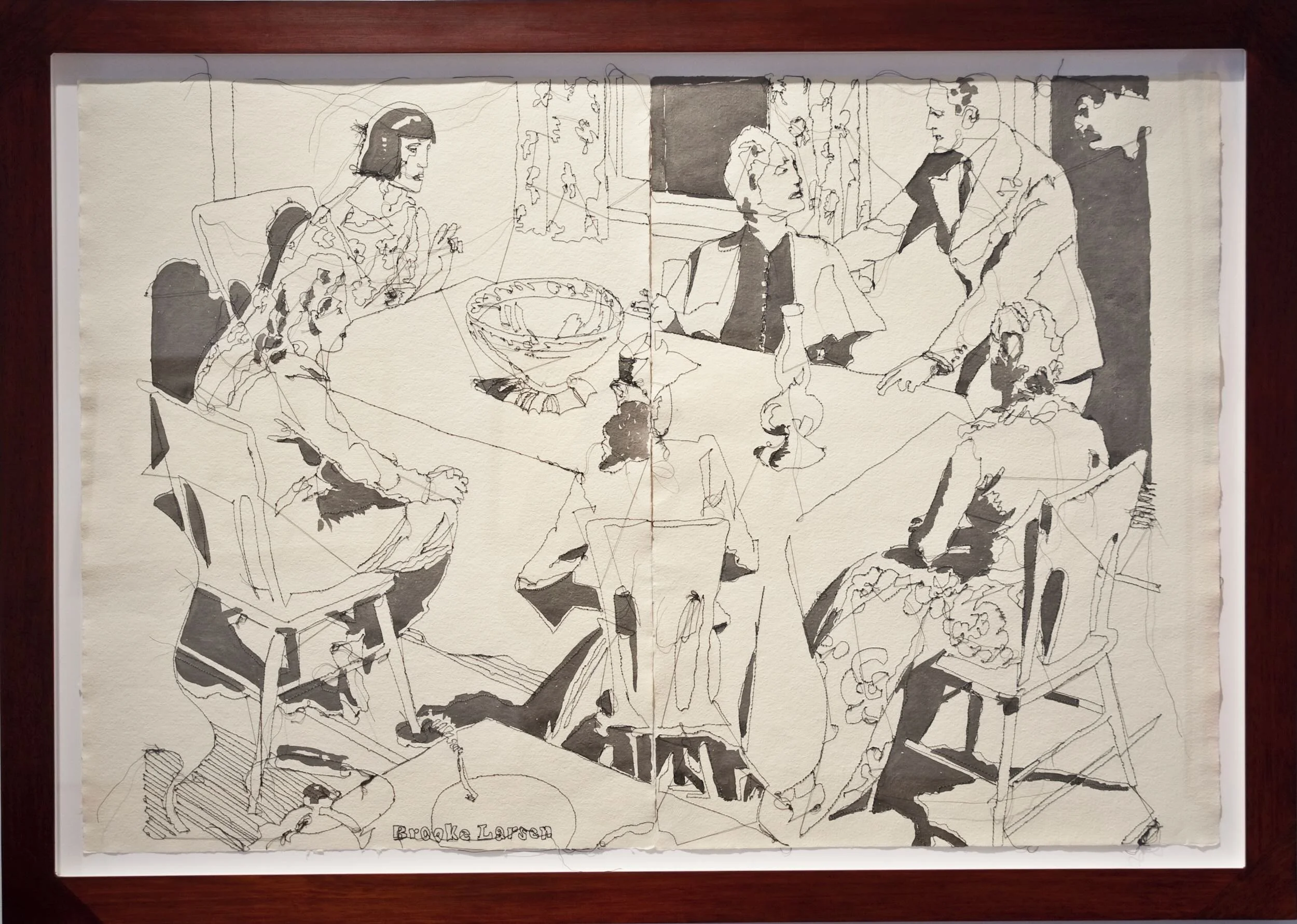 Betty Grable and The House With the Iron Shutters 
Watercolor and Thread on Paper
29 1/2 by  44 inches