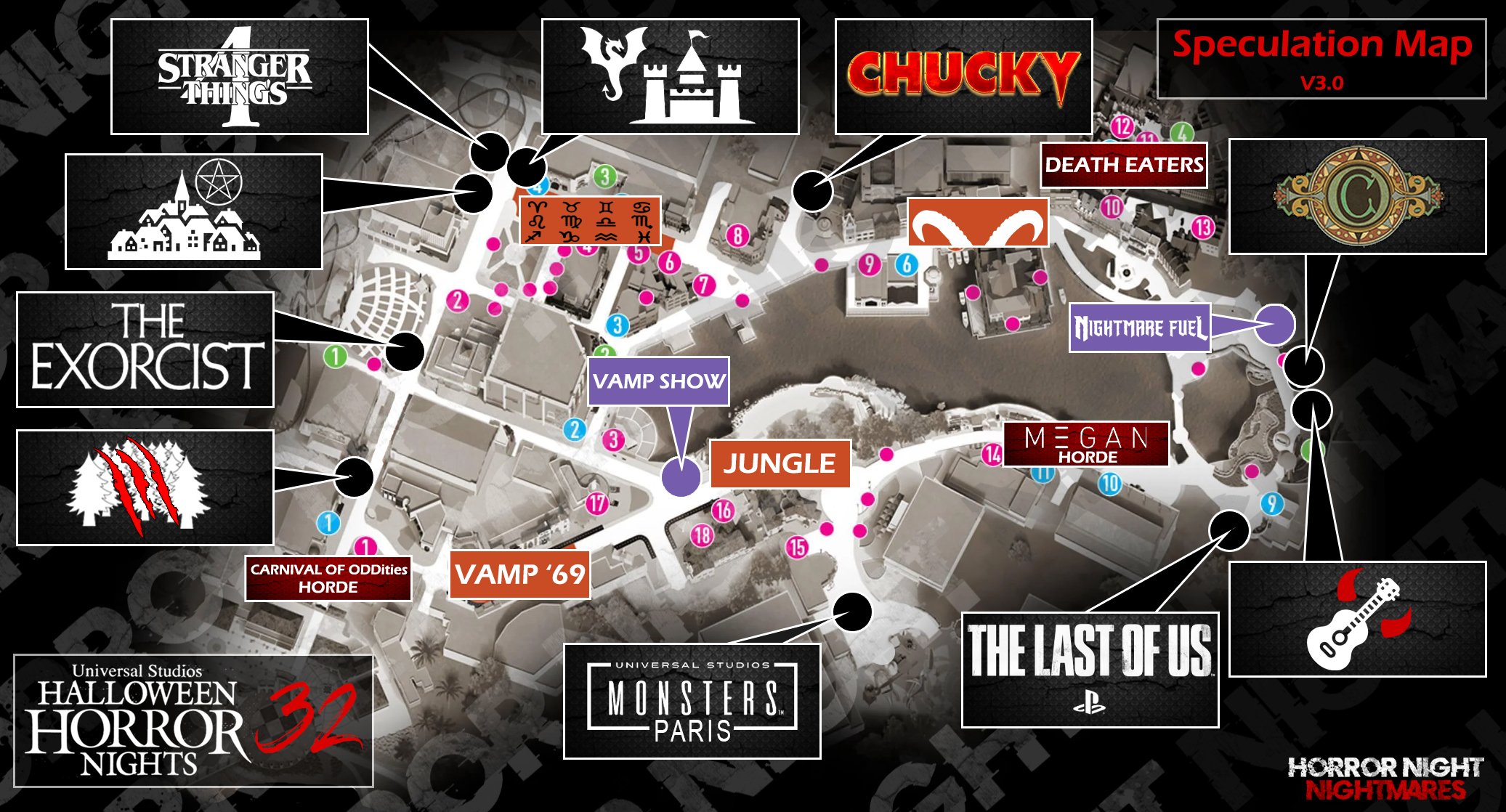 Halloween Horror Nights 2023 Speculation Map v3.0 The Drop Network