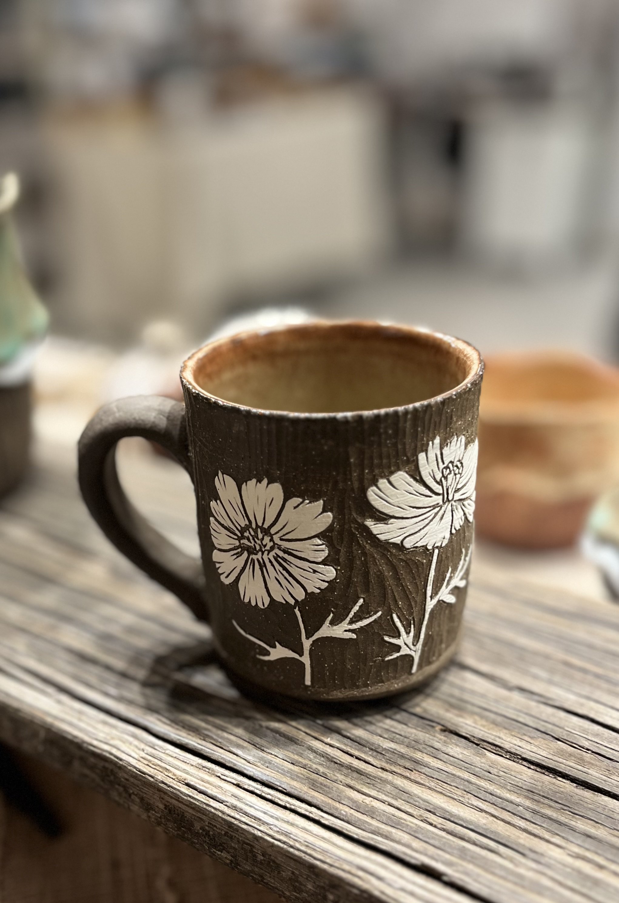 Hand carved flower mug