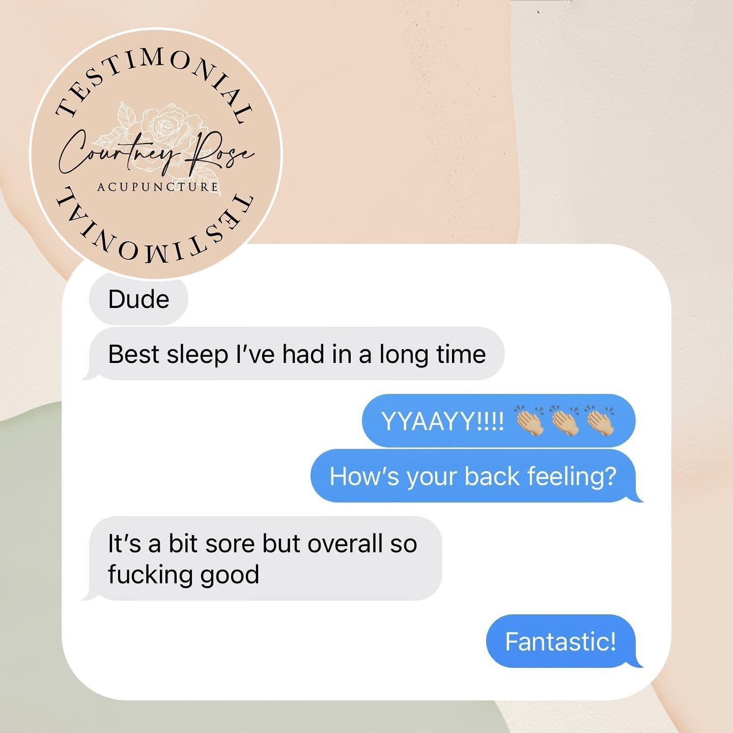 Great sleep ✔️ 
Reduced pain ✔️ 
Happy patient ✔️ 
Happy acupuncturist ✔️ 
&bull;
&bull;
&bull;
&bull;
#sleep #insomnia #pain #painfree #acupuncture #cupping #wellness #health #healing #healingjourney #grounded #testimony #sandiego #huntingtonbeach #