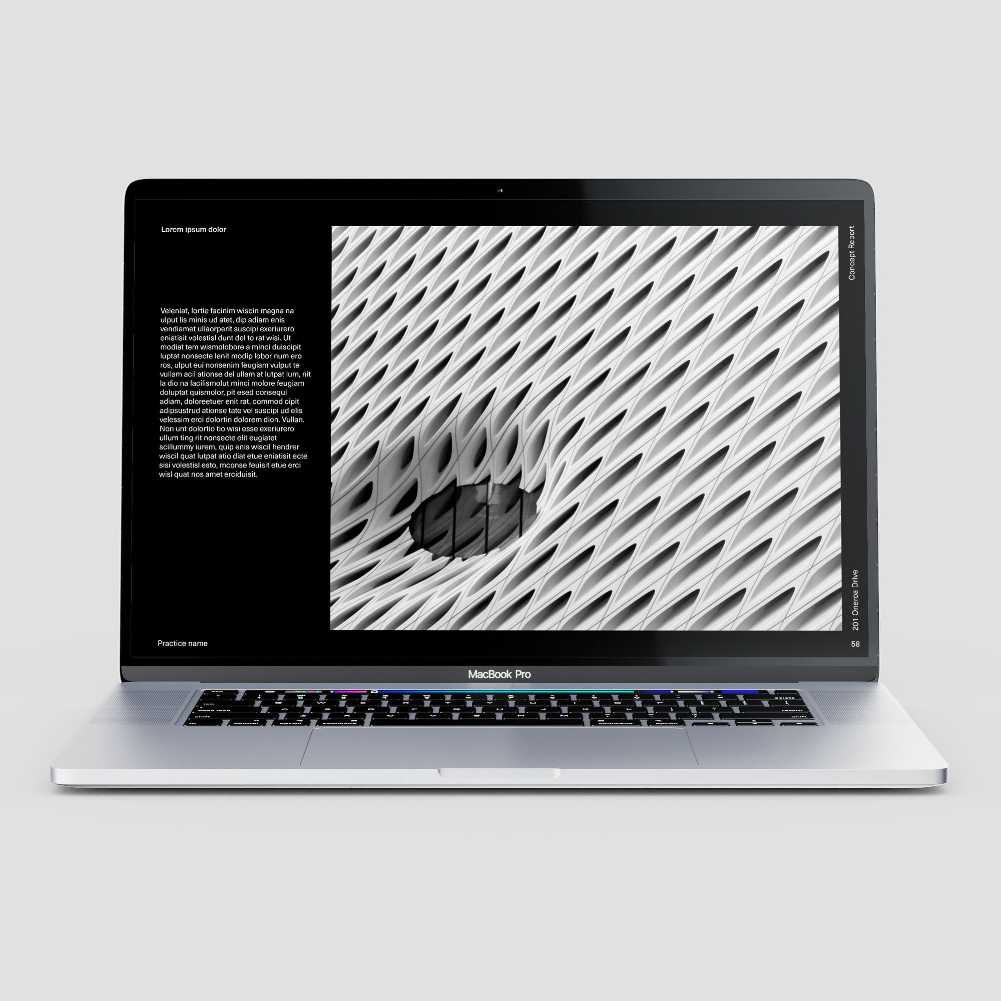 Screen presentation template showing text with large image on black background