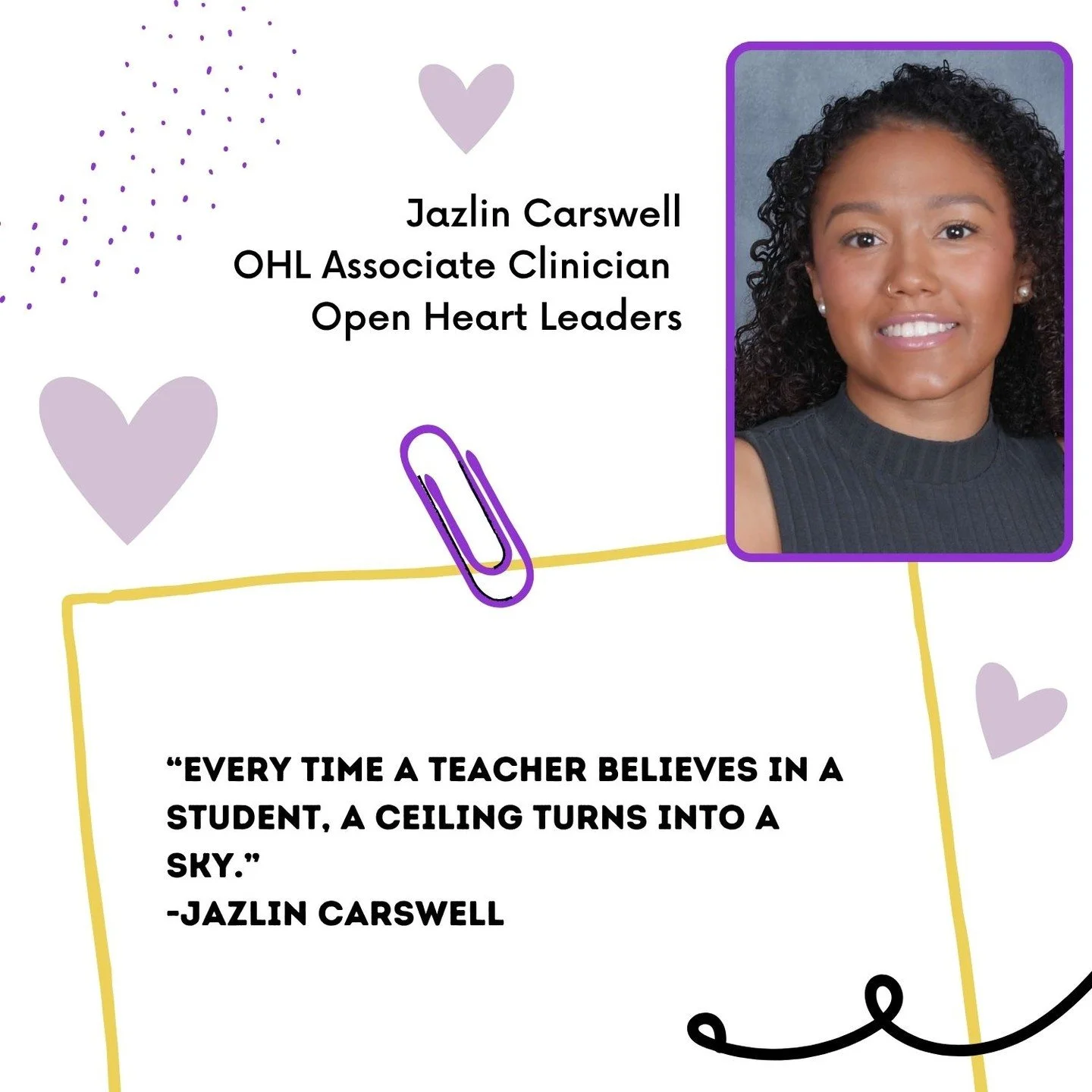 Meet Jazlin Carswell, OHL Associate Clinician! 🌟 At Heart Leaders Academy, we&rsquo;re all about nurturing curiosity and empowering students to explore the unknown. 🌈 Dive into a learning experience that not only provides knowledge but also inspire