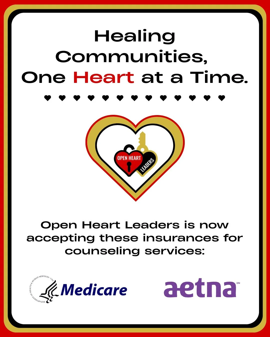 Open Heart Leaders is proud to announce that we now accept Medicare and Aetna insurance for our counseling services. This expansion allows us to provide greater access to quality mental health support and extend care to more individuals and families 
