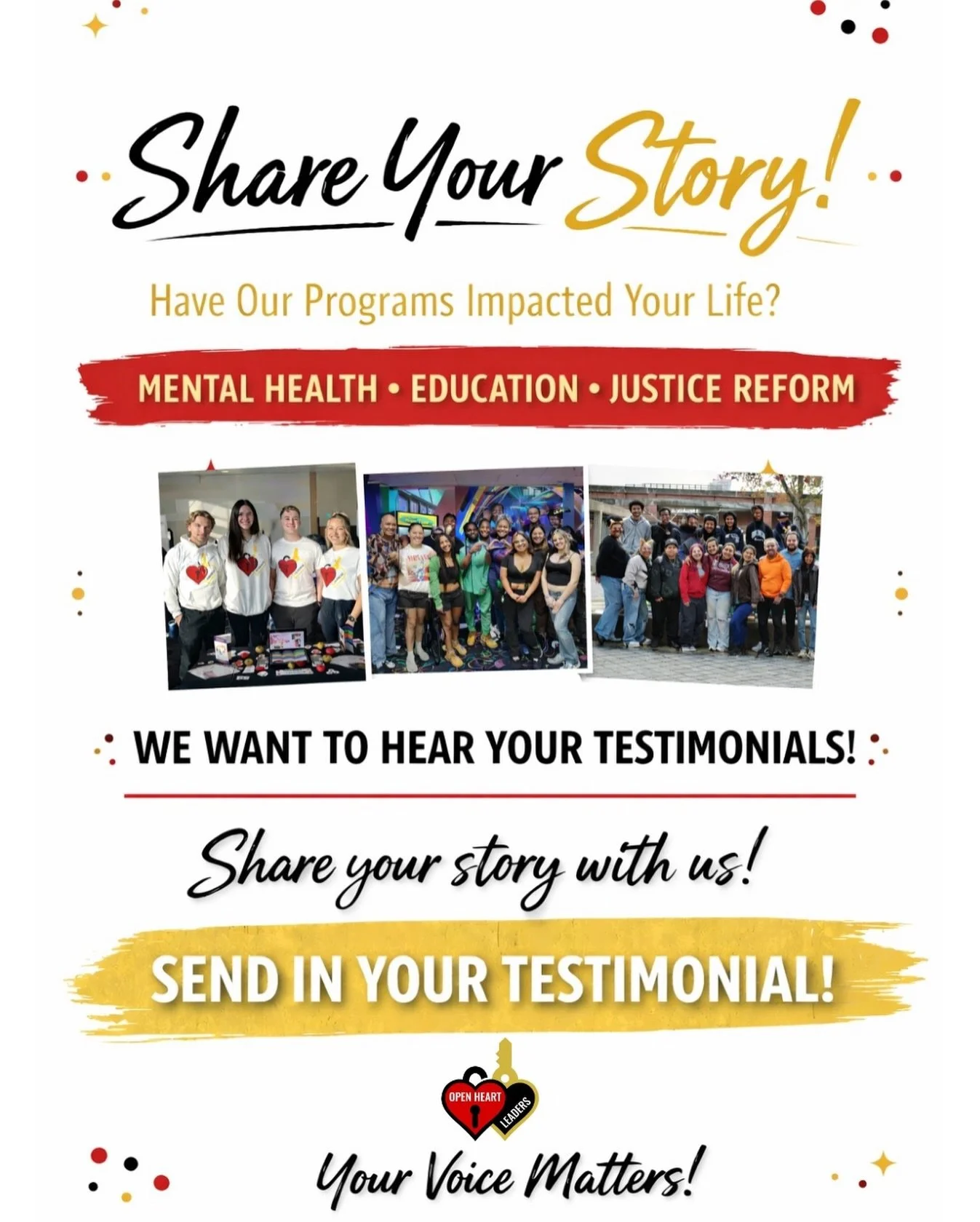 Did an Open Heart Leaders service support you on your journey?
 We want to hear your testimony. Your story helps show what healing, growth, and justice can look like.

Please visit our Linktree in our bio and share your experience!

#OpenHeartLeaders