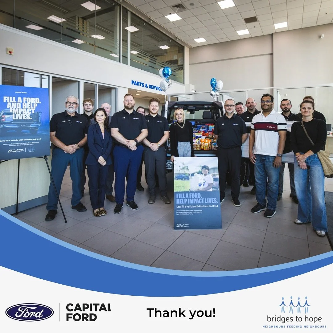 🥫💙Thanks are in order to the folks at @capital.fordstjohns for hosting their &lsquo;Fill A Ford&rsquo; food drive in support of Bridges to Hope! 

With the support of their staff and the public, 300 pounds of food was collected&mdash;that a dollar 
