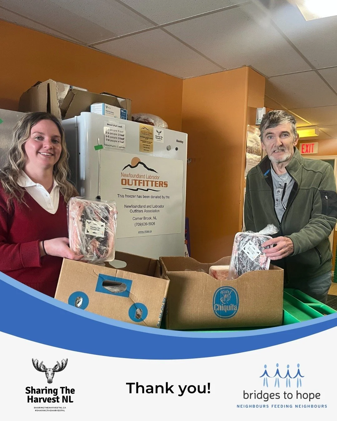 Last week, Barry from @sharingtheharvestnl dropped by our food pantry with 50 pounds of moose to be shared with our neighbours. This local donation will help fill our hampers with protein-rich food for the many families who visit our food bank.
 
We&