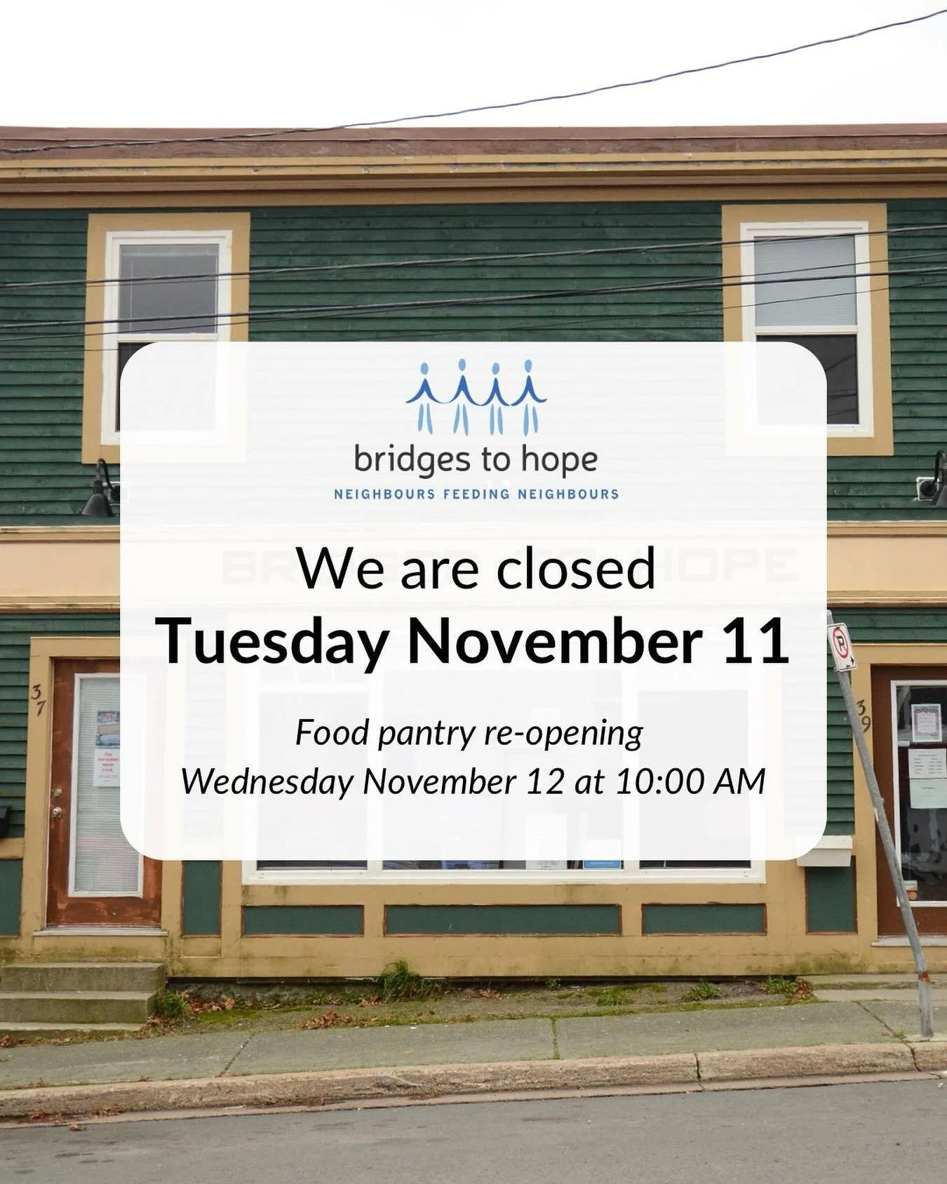 Bridges to Hope is closed today, Tuesday November 11, 2025. Our food pantry will resume regular hours tomorrow.