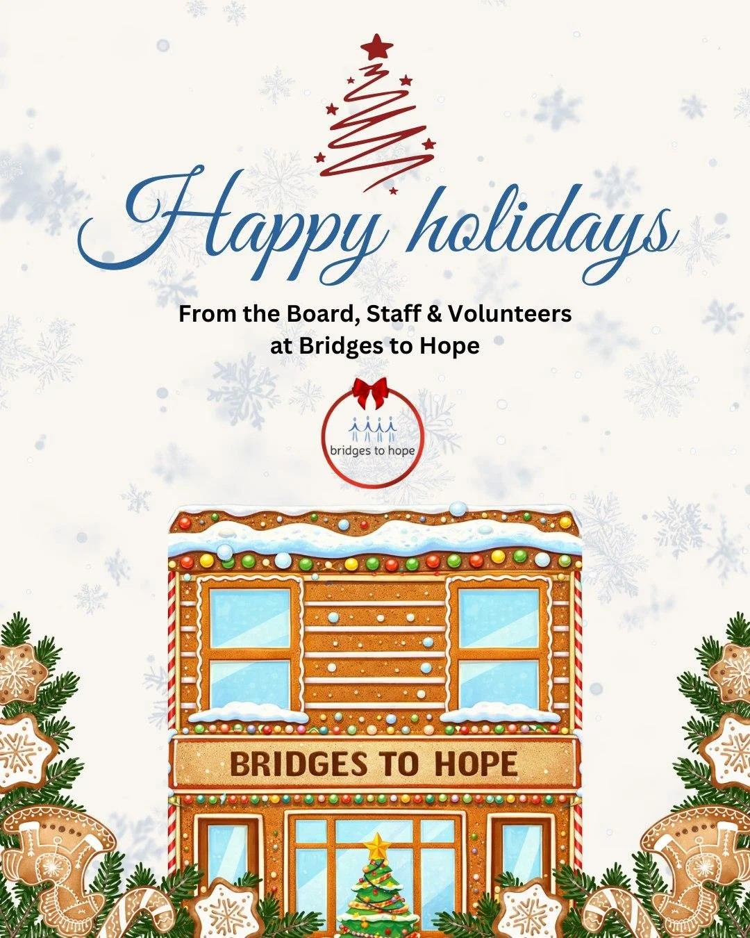 ✨🎄 As the holiday season fills our neighbourhoods with warmth and kindness, all of us at Bridges to Hope want to wish you a Merry Christmas and a Happy New Year! 🎄✨

Thank you for being part of the Bridges to Hope community and for helping us sprea