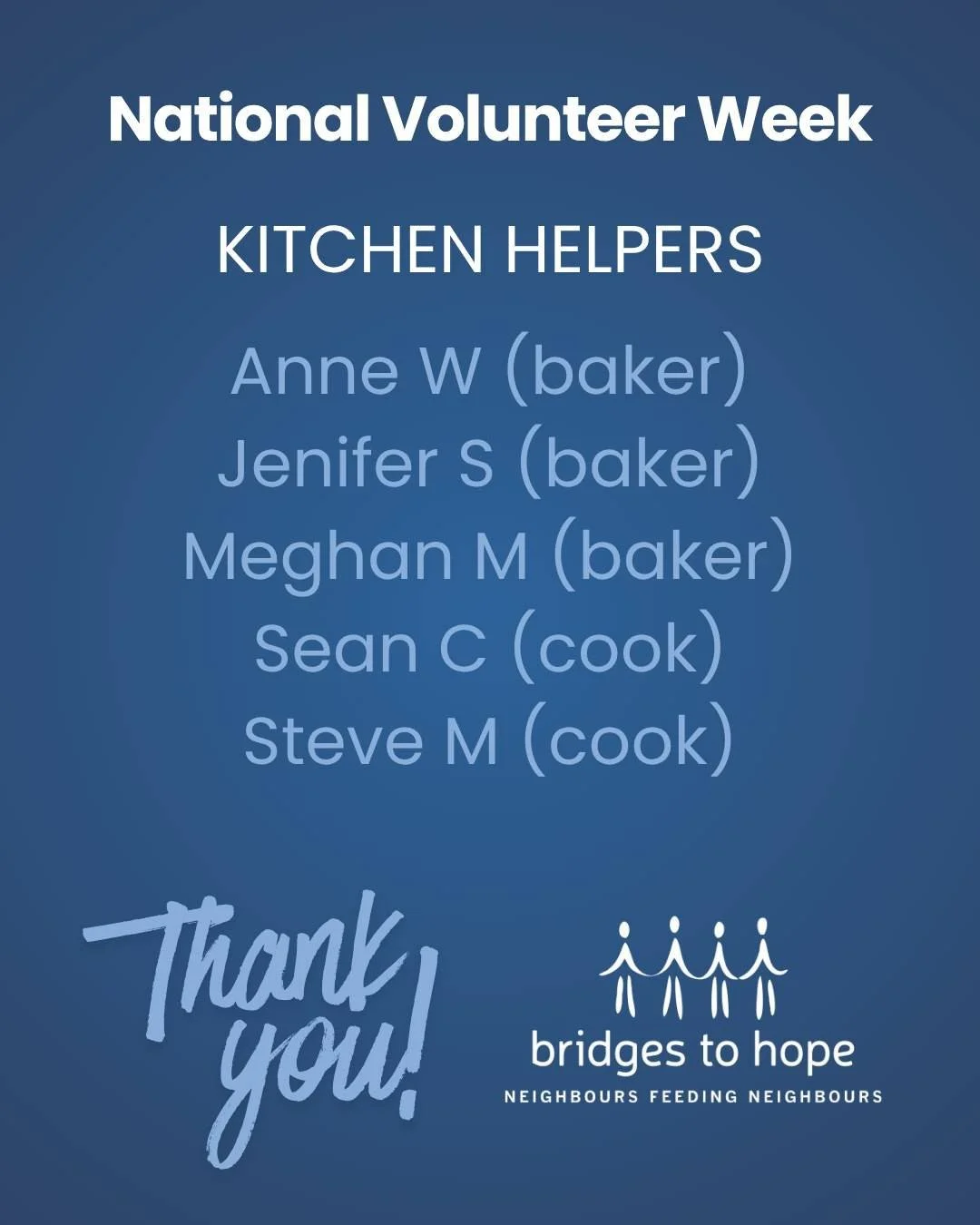 💙 It&rsquo;s National Volunteer Week 🎊

This week, we&rsquo;re taking a moment each day to recognize the incredible people who make our work possible.

Today, we&rsquo;re celebrating our Kitchen Helpers and Van Helpers. The folks who show up, lend 
