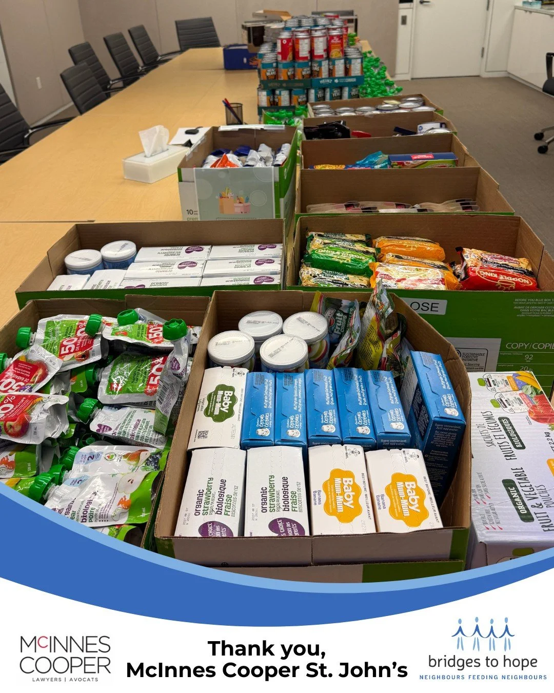 A big thanks to McInnes Cooper's St. John&rsquo;s Office for organizing a food drive throughout the month of March! They collected nearly 400 pounds of food, along with $350 in donations for our pantry. 🥫🎉 

It&rsquo;s the time, effort, and kindnes