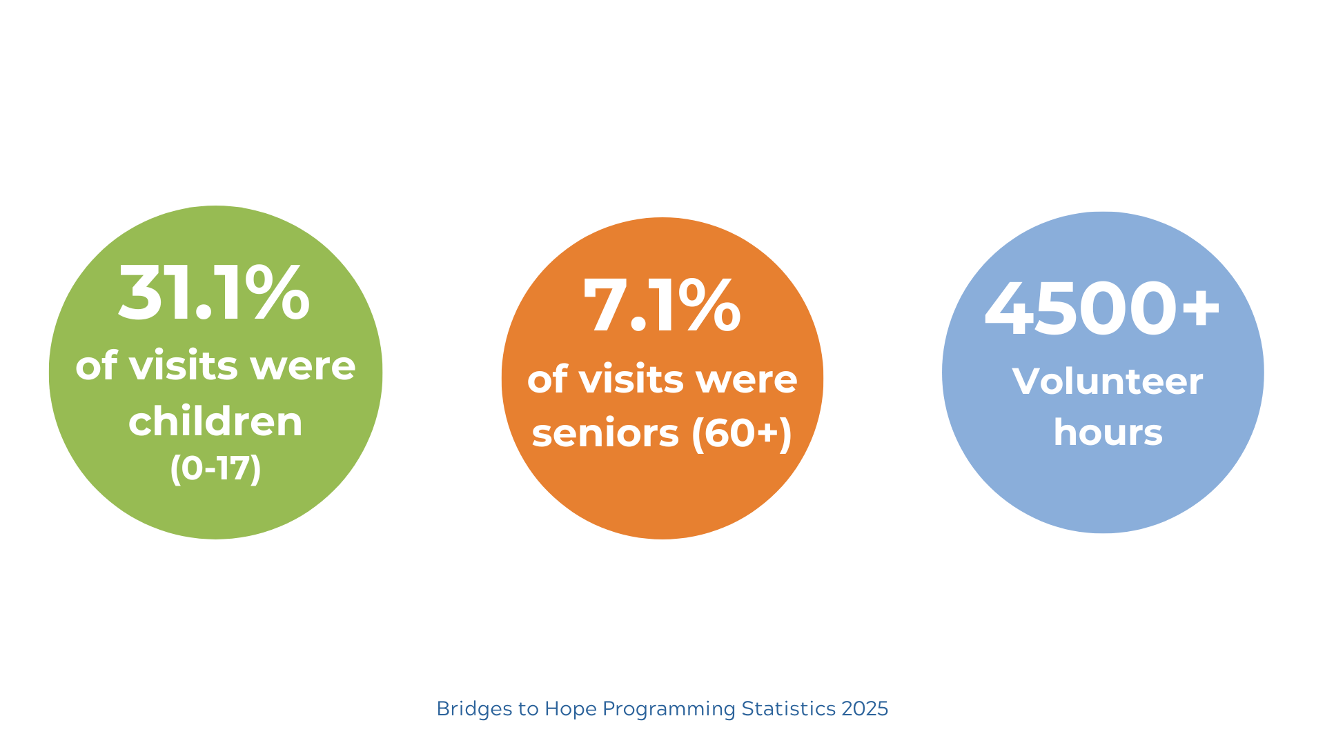 Bridges to Hope Food Aid Centre's impact in 2025 is shown here with the programming numbers and other statistics