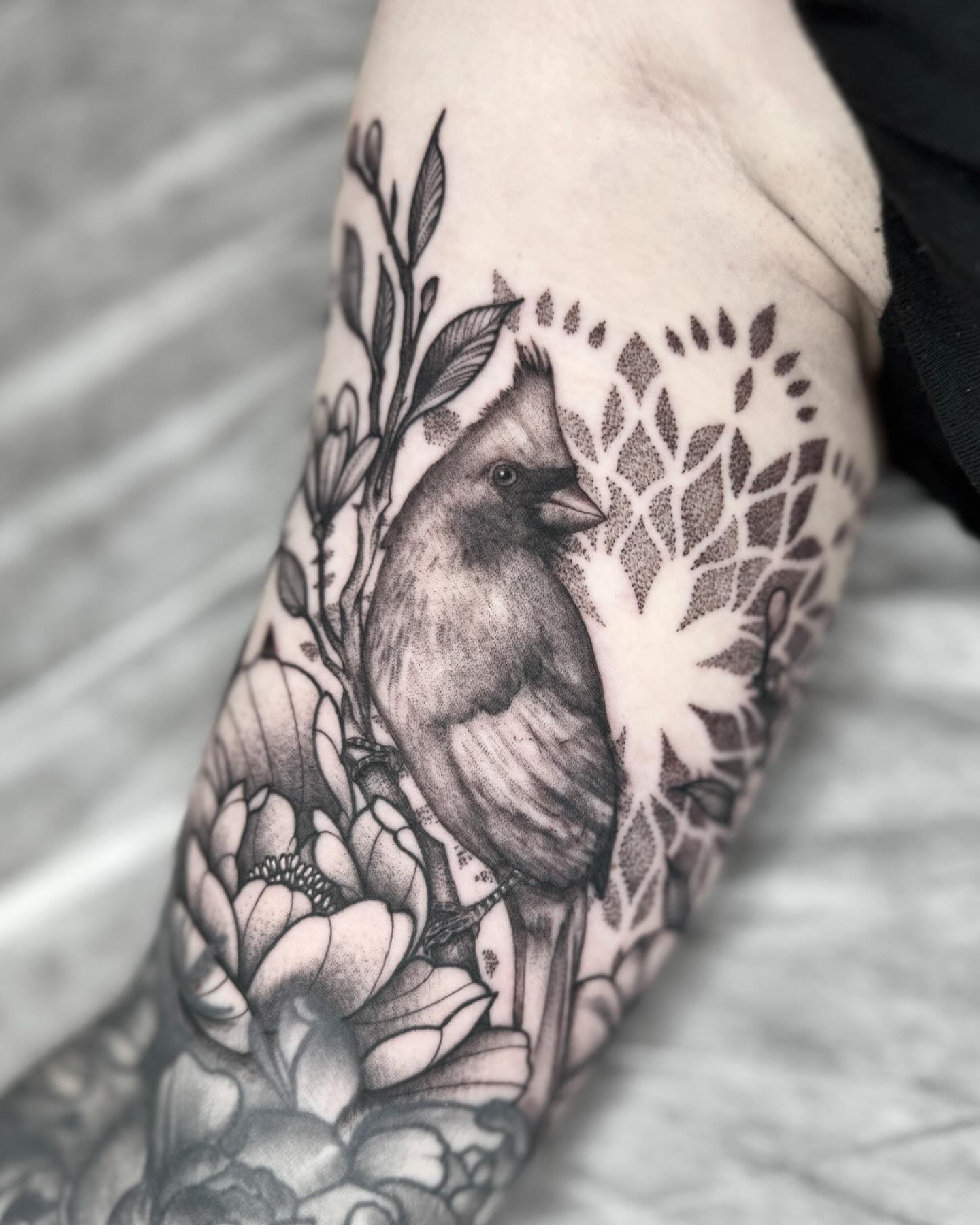 cardinal and some freehand florals for Maggie&rsquo;s armpit. Thanks again!

#cardinal #blackink #birdtattoo #tattooart