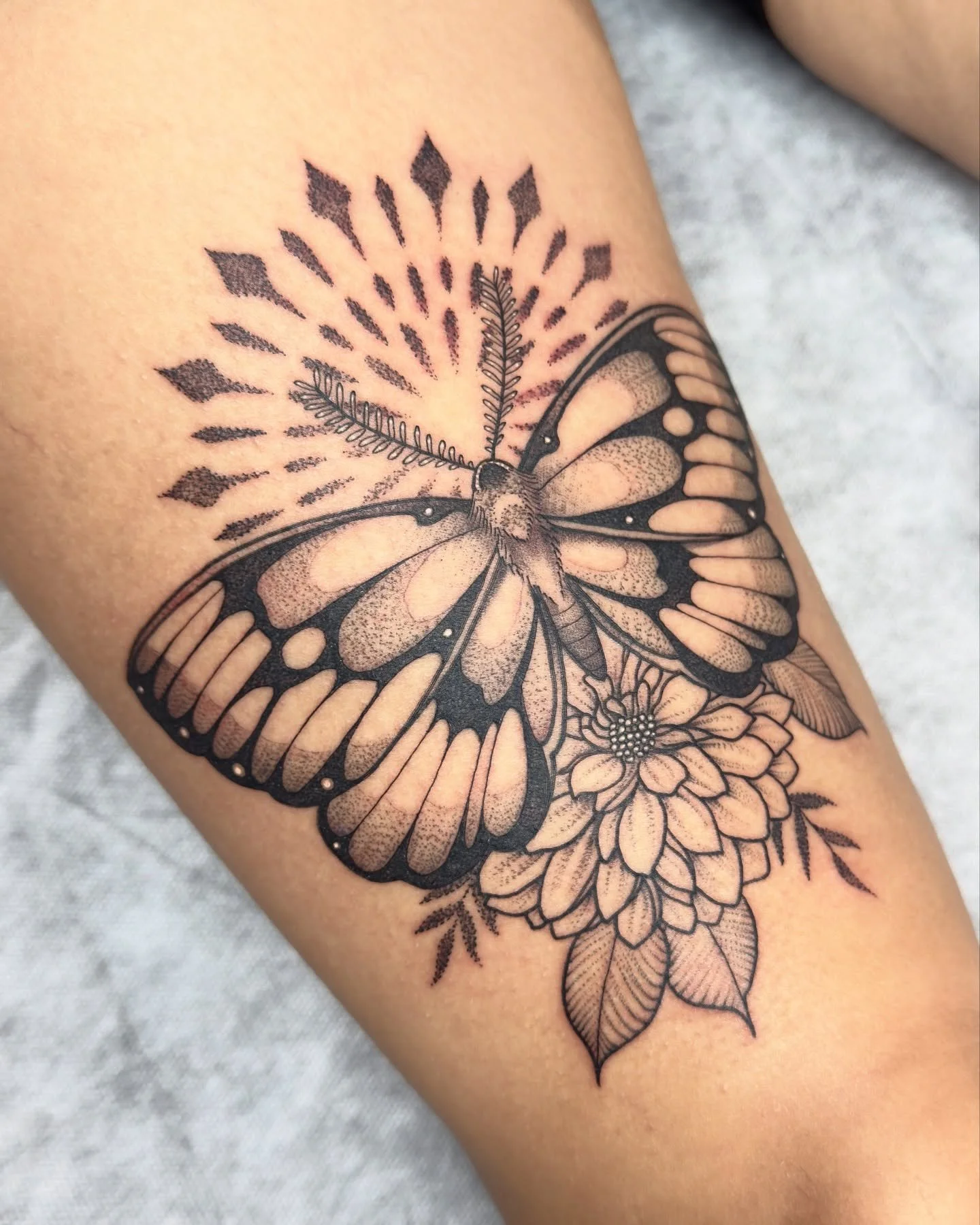 Moth and a dahlia for Cheyenne. Thanks again!!

#savannahtattooartist #mothtattoo #blackworktattoos